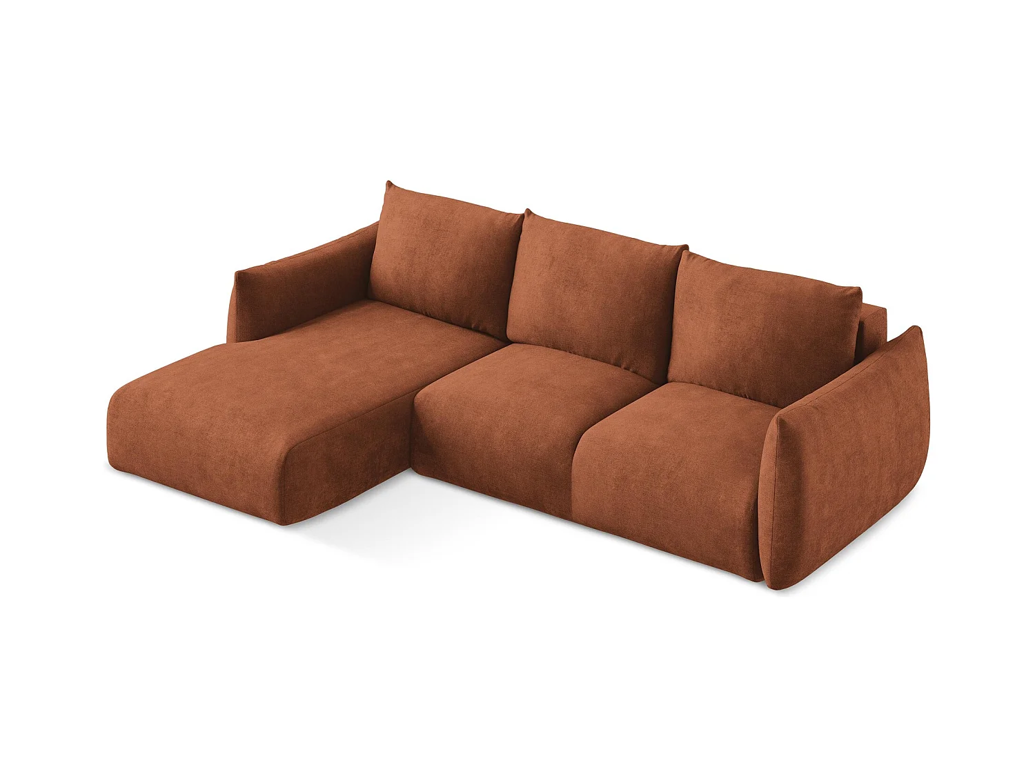 Canapé d’angle 3 places gauche convertible en tissu chenille - terre cuite - LEILA