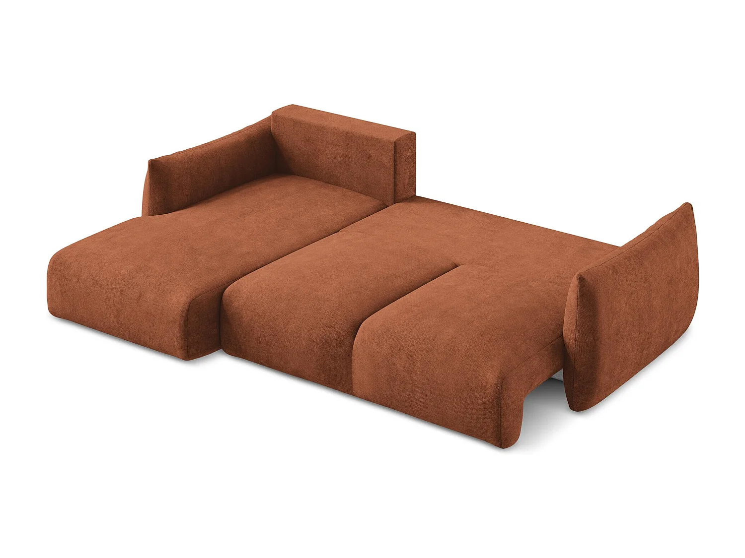 Canapé d’angle 3 places gauche convertible en tissu chenille - terre cuite - LEILA