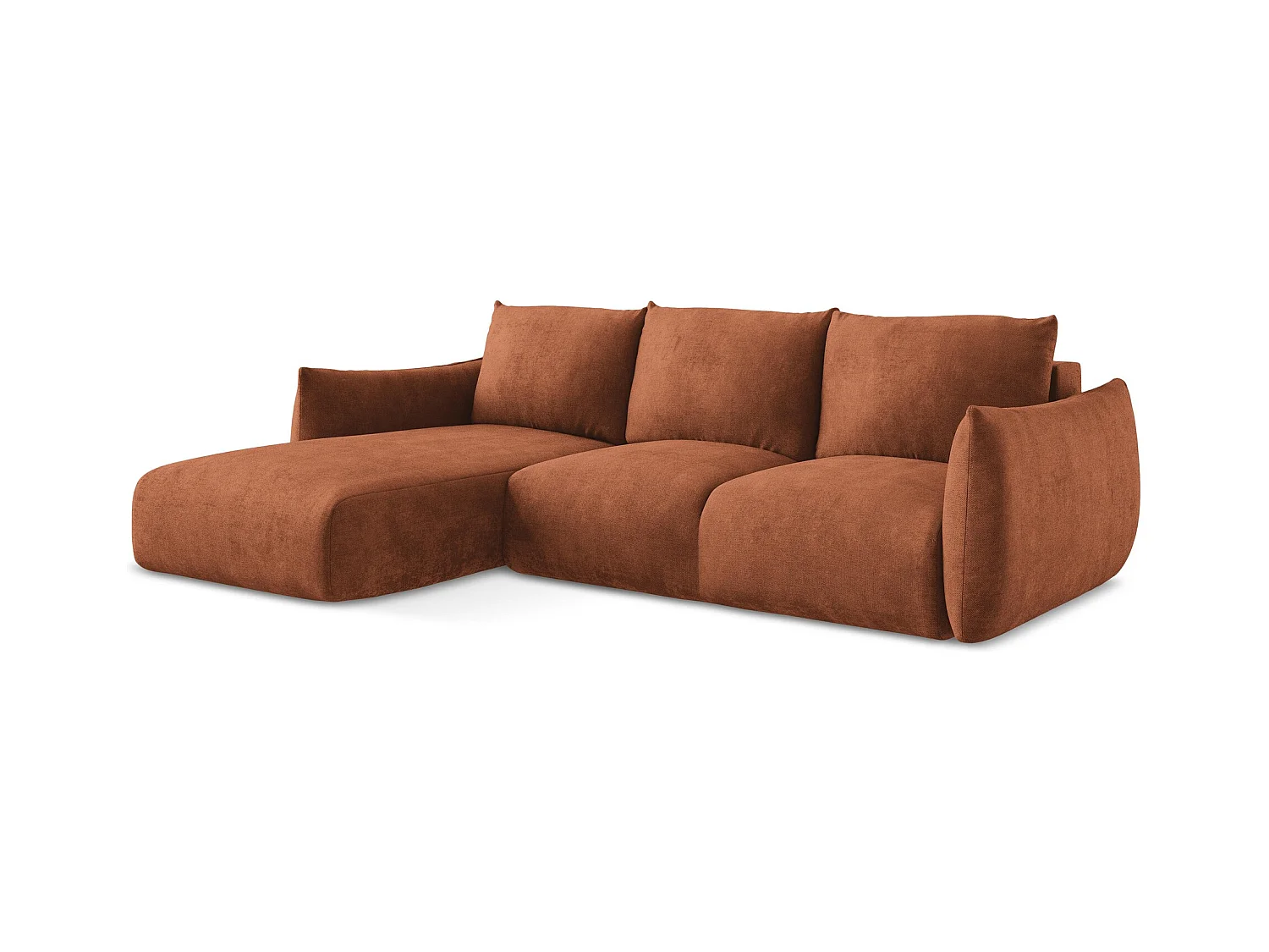 3-Sitzer Ecksofa mit Schlaffunktion - Ecke Links - Chenille - Terrakotta - LEILA
