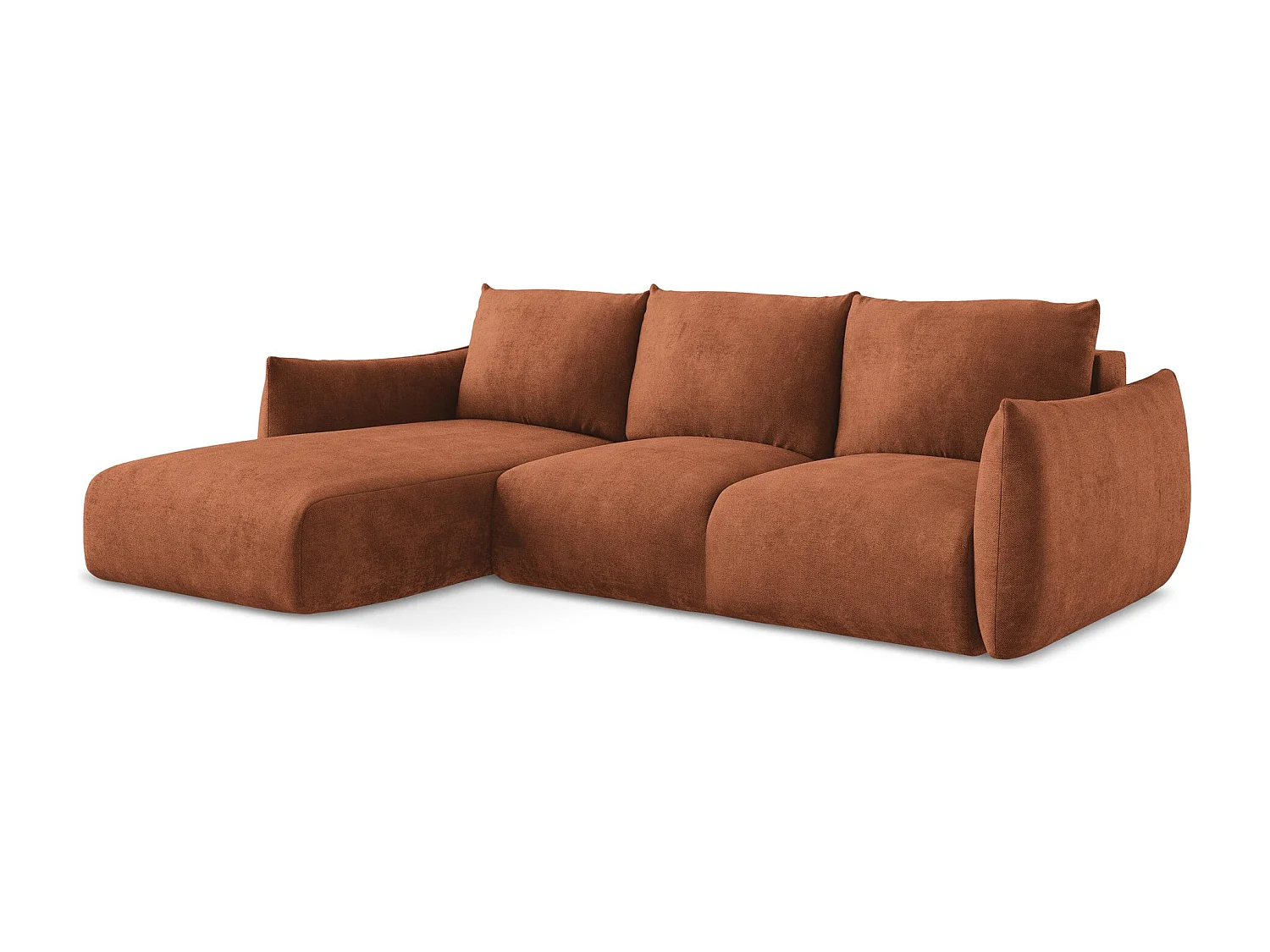 Canapé d’angle 3 places gauche convertible en tissu chenille - terre cuite - LEILA