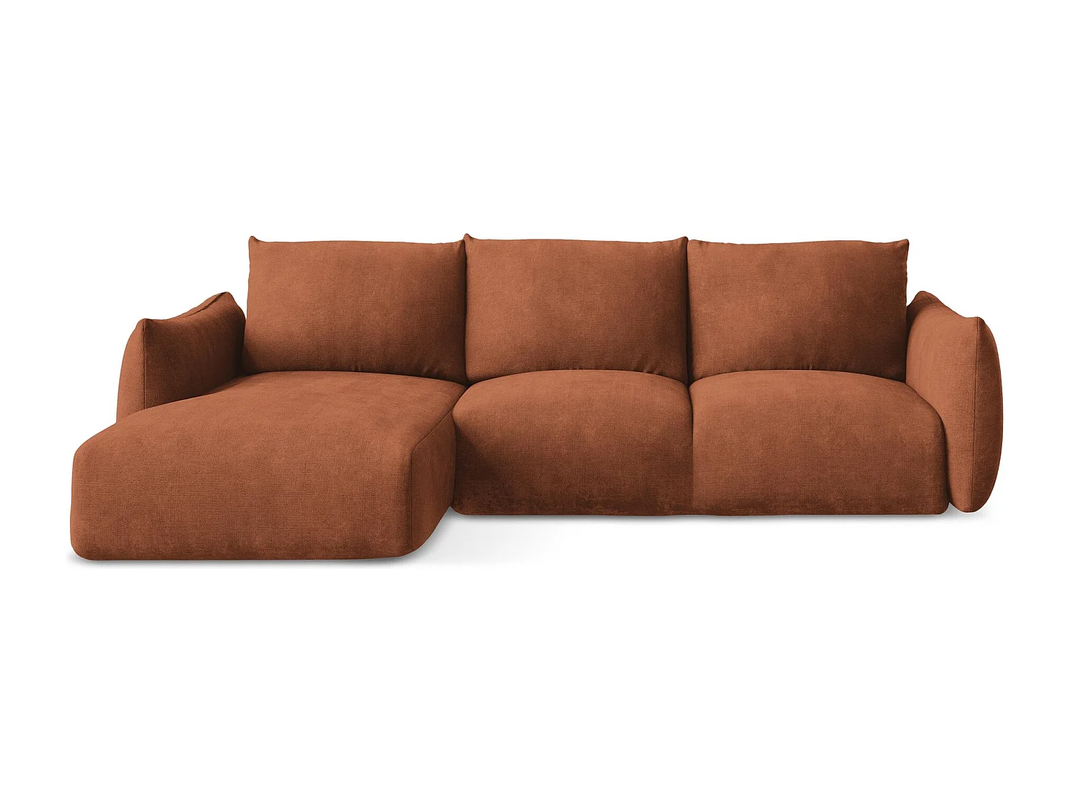 Canapé d’angle 3 places gauche convertible en tissu chenille - terre cuite - LEILA