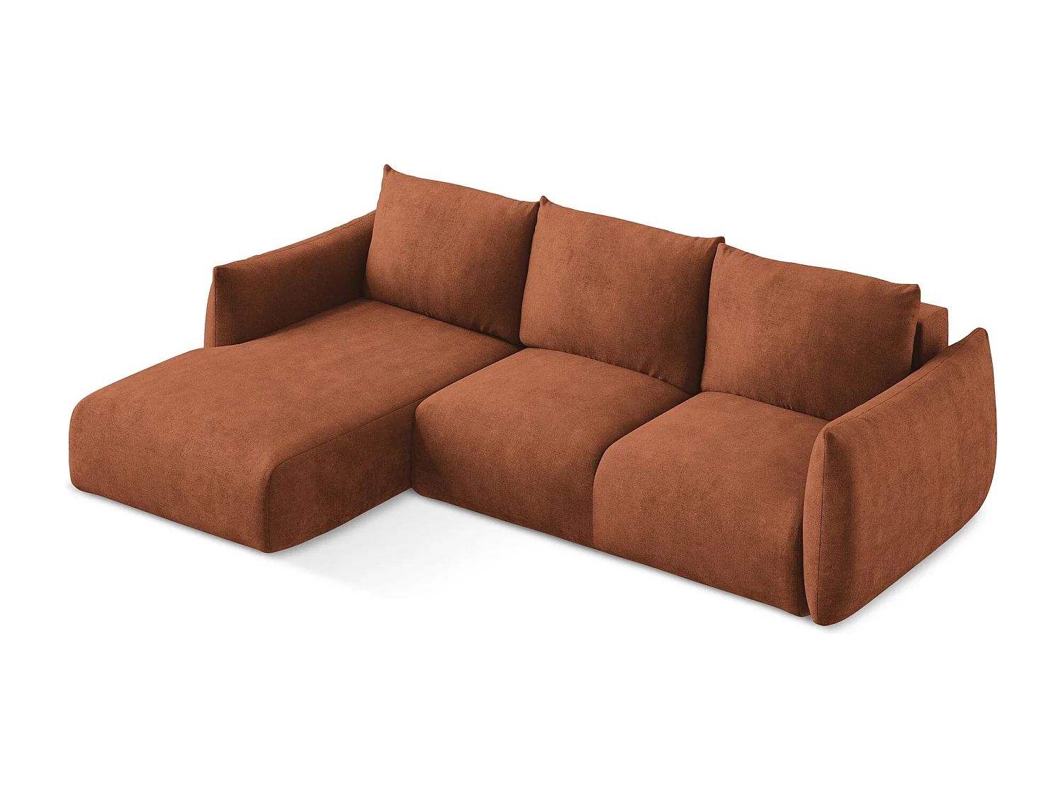 Canapé d’angle 3 places gauche convertible en tissu chenille - terre cuite - LEILA