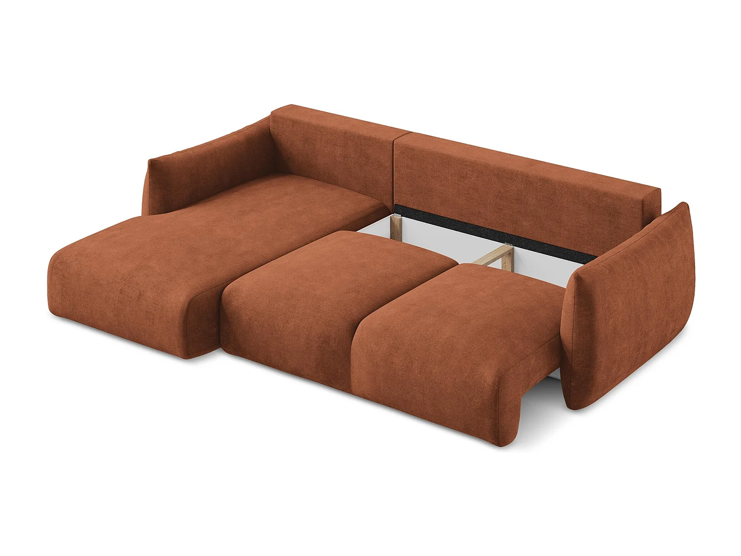 Canapé d’angle 3 places gauche convertible en tissu chenille - terre cuite - LEILA