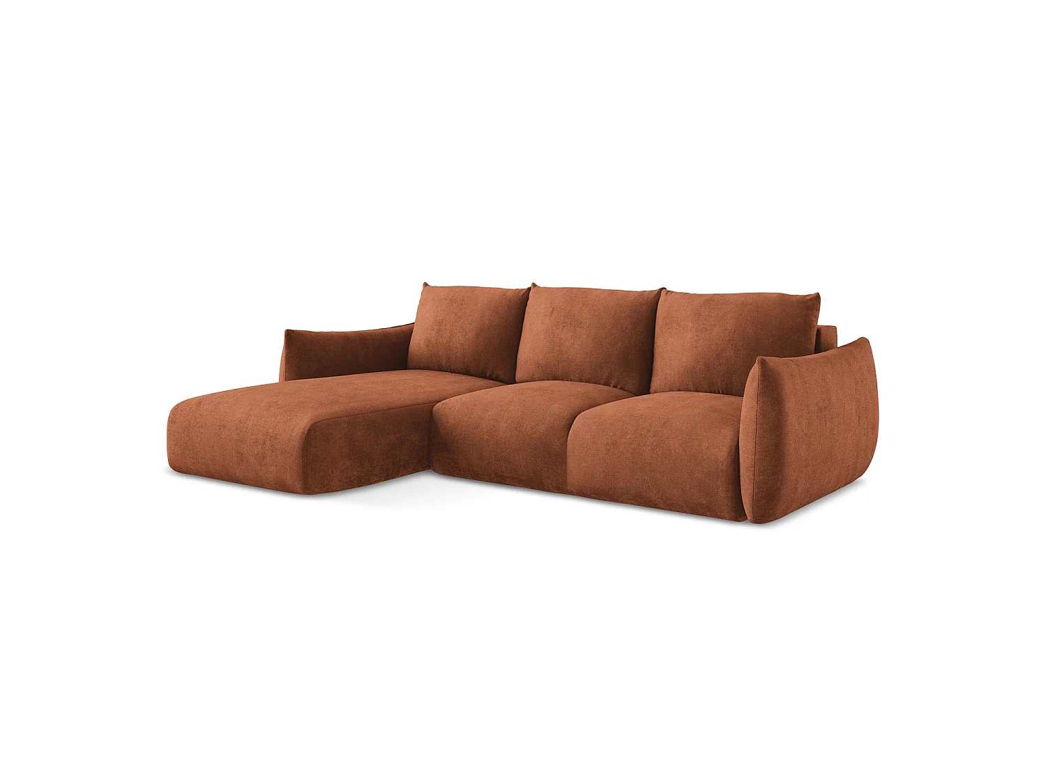 Canapé d’angle 3 places gauche convertible en tissu chenille - terre cuite - SAVONA