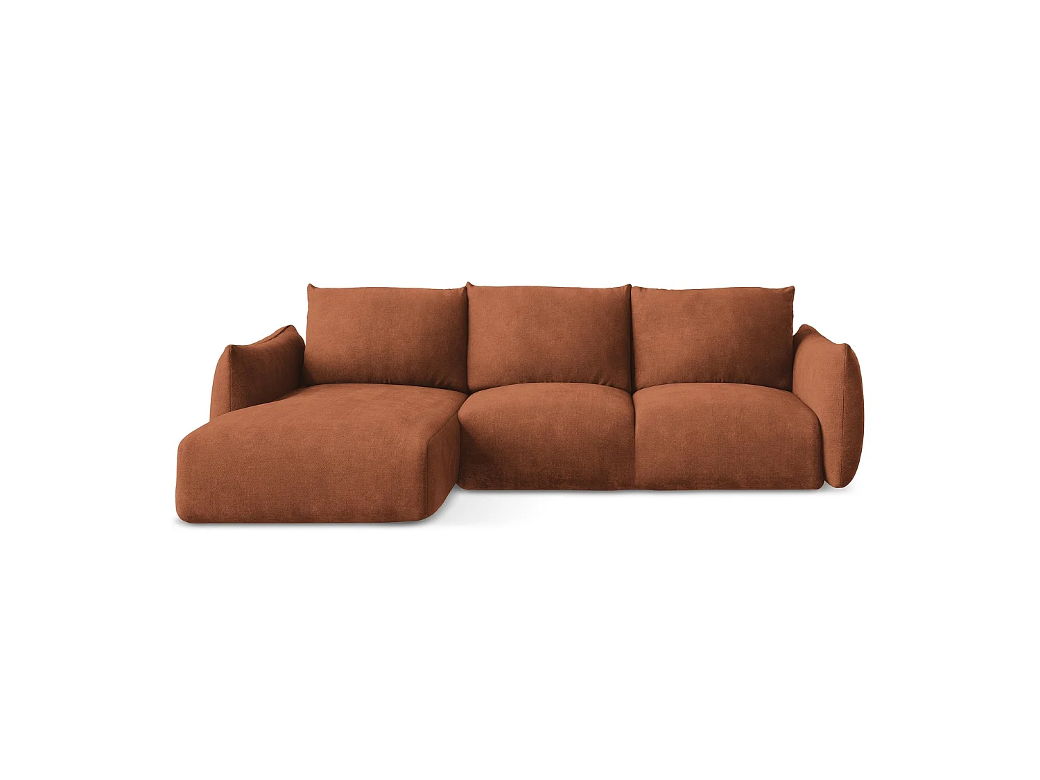 Canapé d’angle 3 places gauche convertible en tissu chenille - terre cuite - SAVONA
