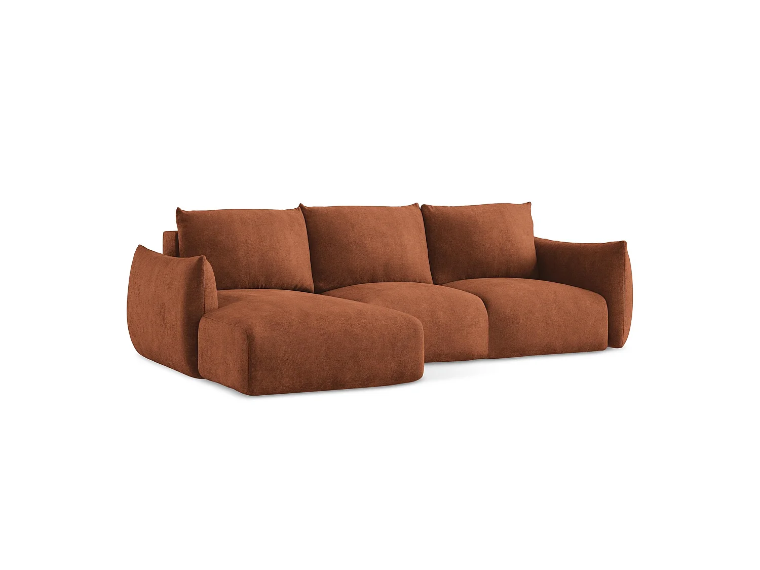 Canapé d’angle 3 places gauche convertible en tissu chenille - terre cuite - SAVONA