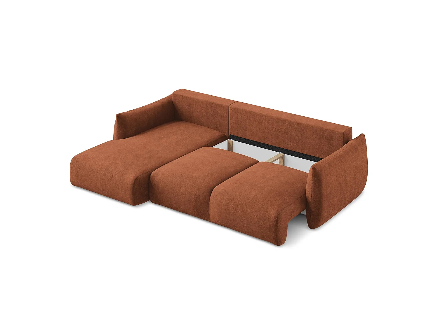 Canapé d’angle 3 places gauche convertible en tissu chenille - terre cuite - SAVONA