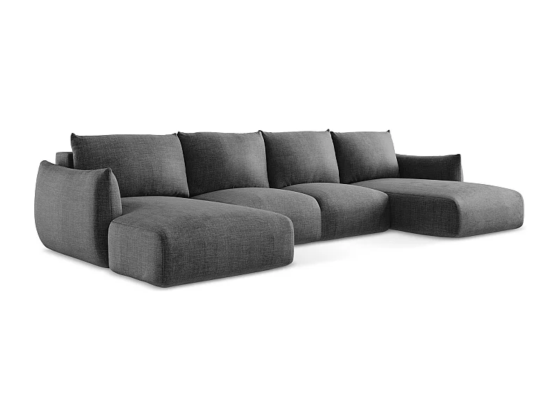 Sofa panoramiczna z funkcją spania - z tkaniny strukturalnej - ciemny szary - LEILA
