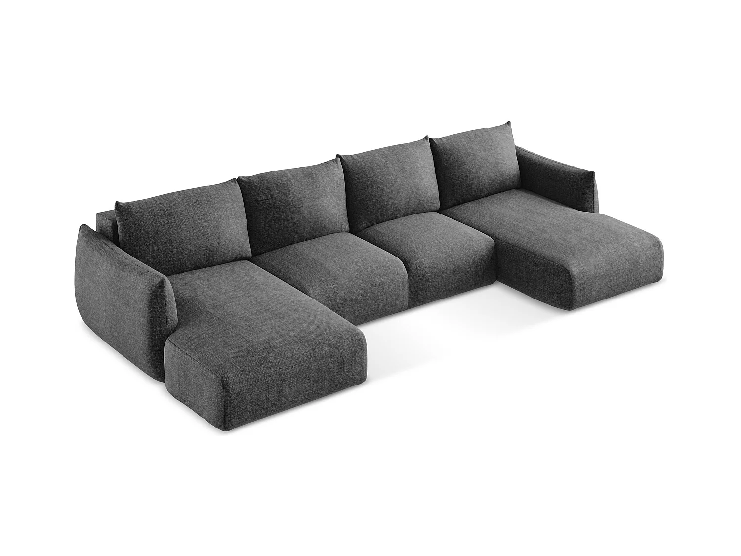 Canapé panoramique 4 places convertible en tissu texturé - gris foncé - LEILA