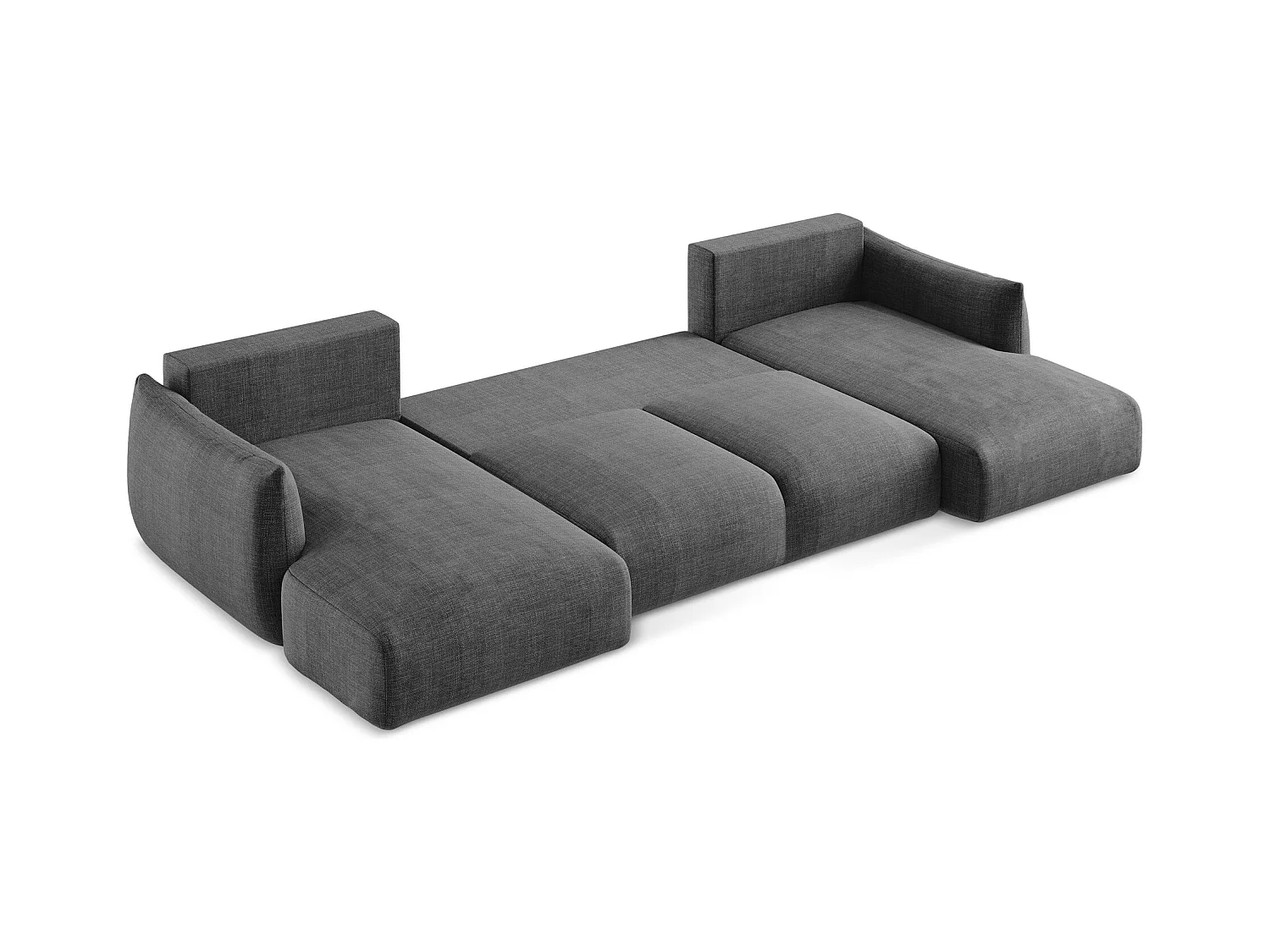 Canapé panoramique 4 places convertible en tissu texturé - gris foncé - LEILA