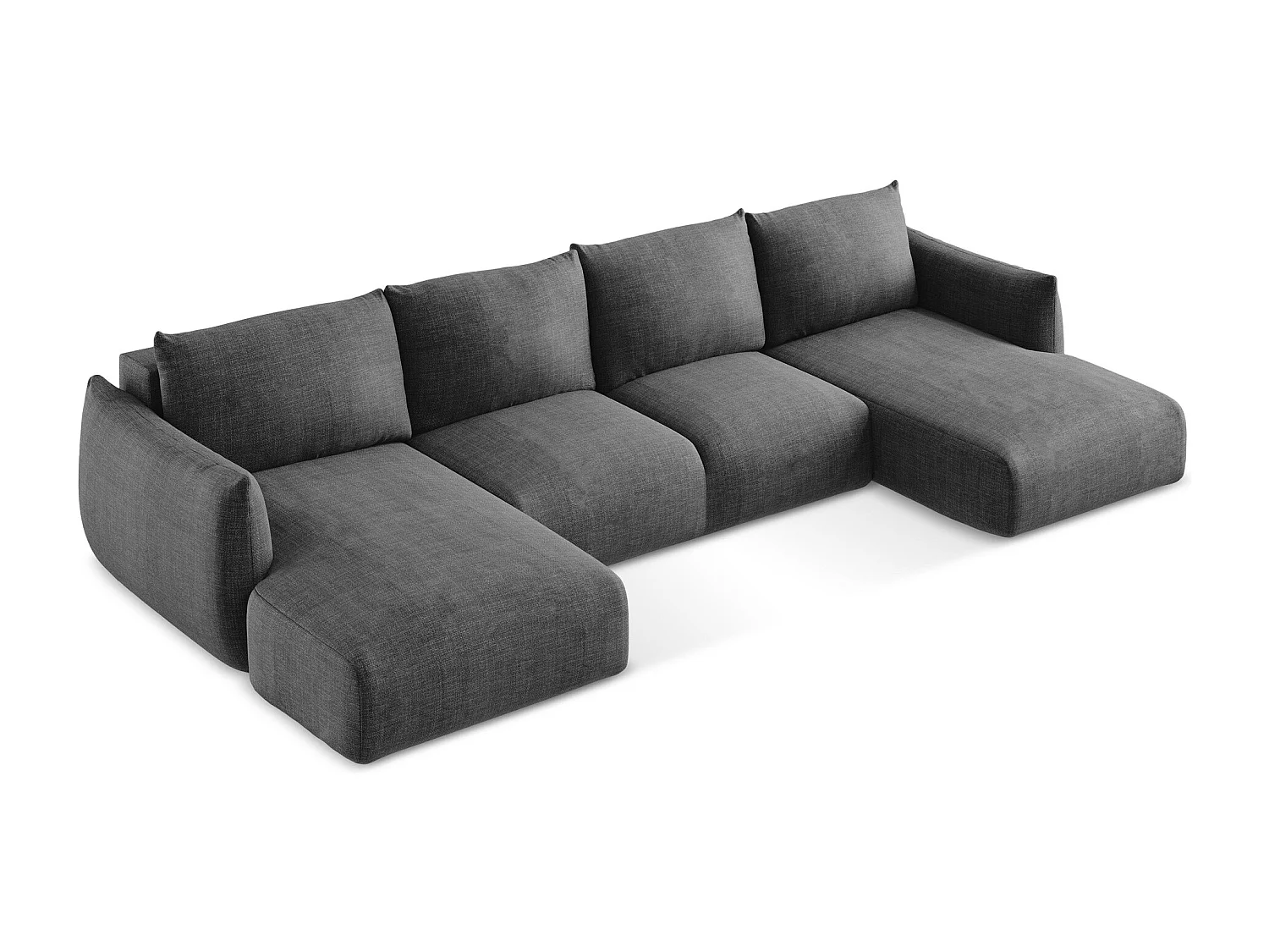 Canapé panoramique 4 places convertible en tissu texturé - gris foncé - LEILA