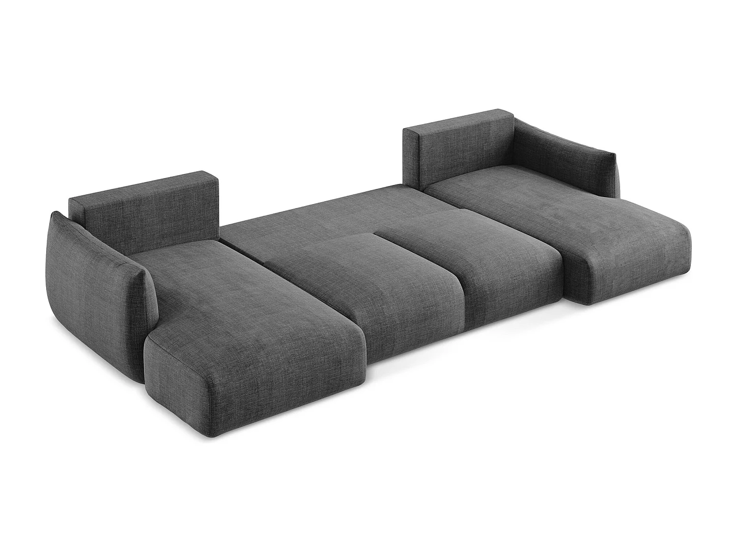 Canapé panoramique 4 places convertible en tissu texturé - gris foncé - LEILA