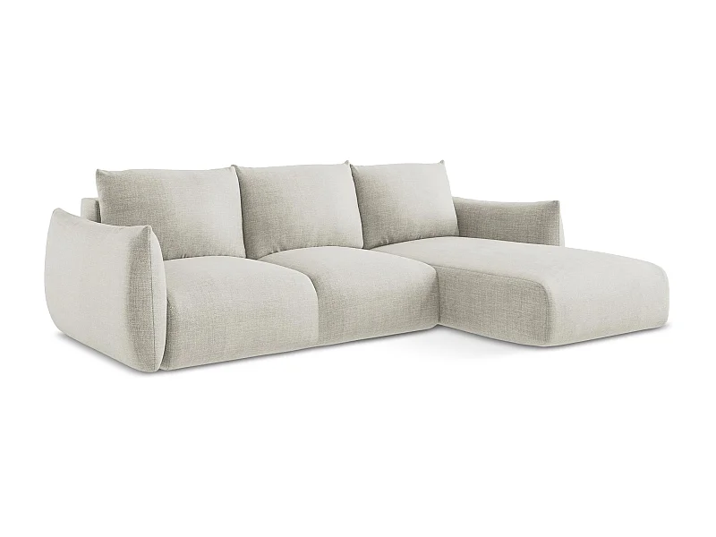 Ecksofa mit Schlaffunktion - Ecke Rechts - Strukturstoff - Hell beige - LEILA