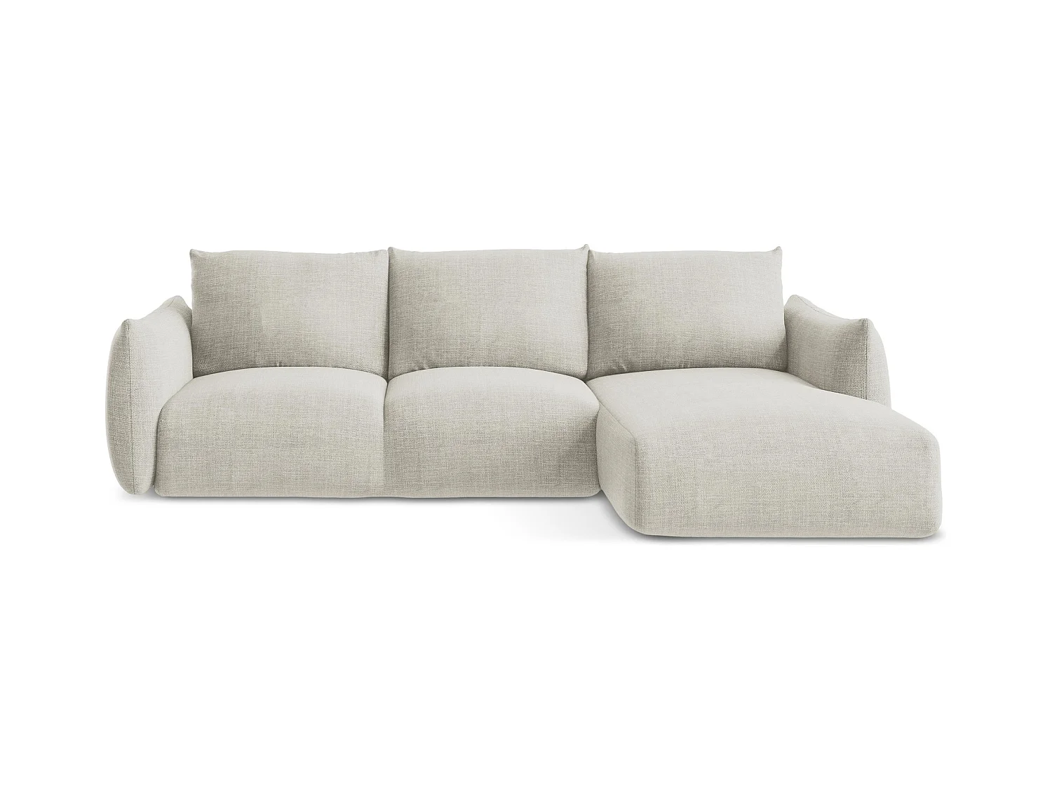 Canapé d'angle droit convertible en tissu texturé - beige clair - LEILA