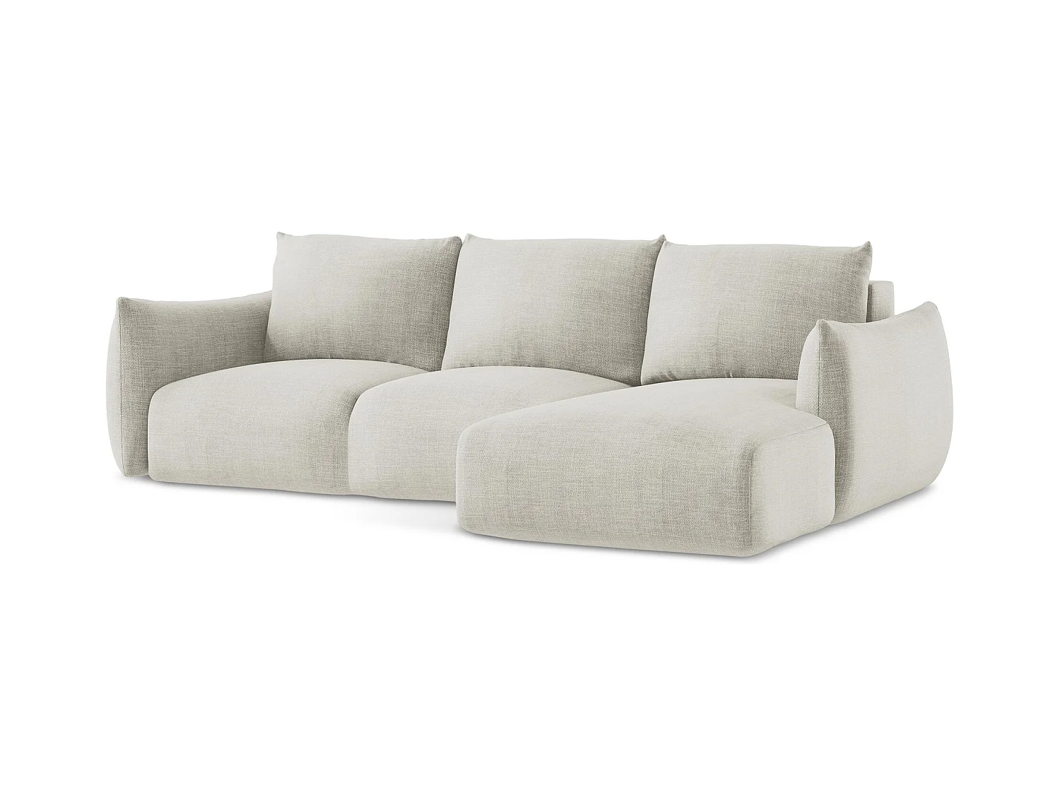 Canapé d'angle droit convertible en tissu texturé - beige clair - LEILA