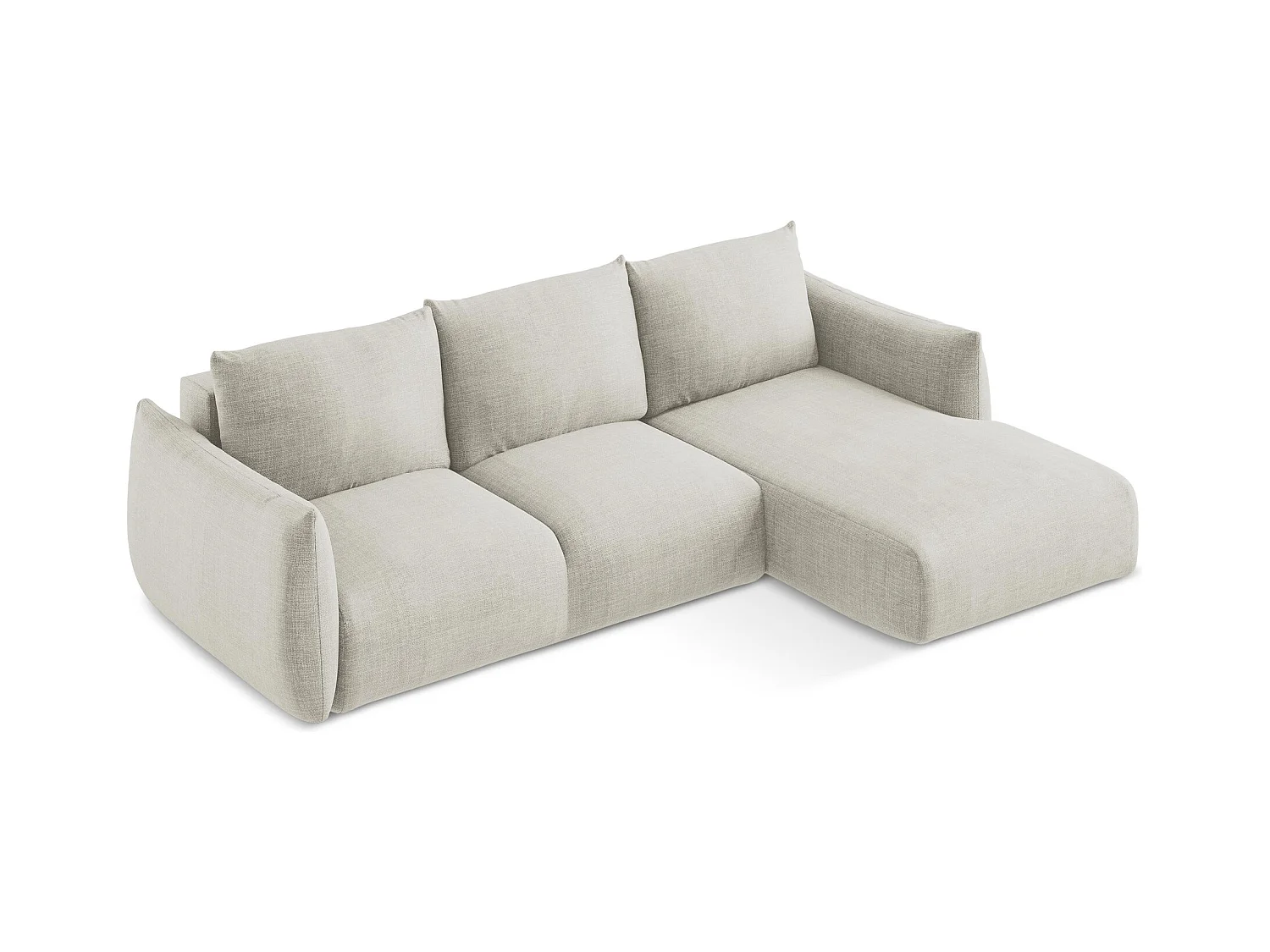 Canapé d'angle droit convertible en tissu texturé - beige clair - LEILA