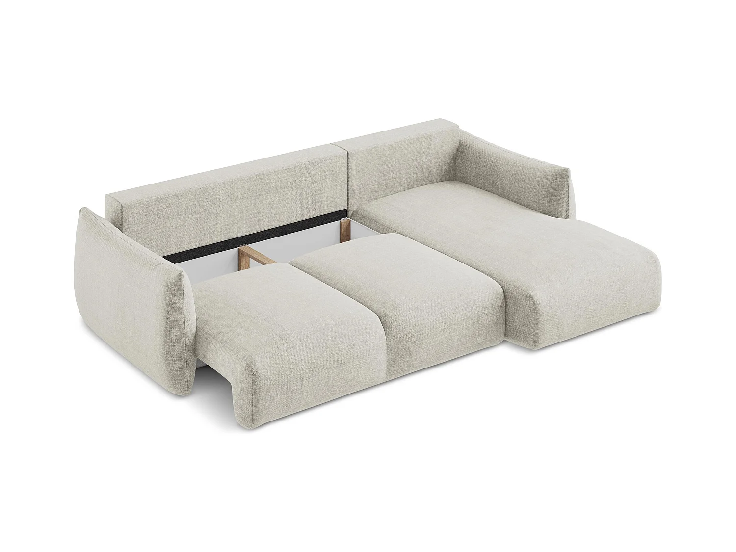 Canapé d'angle droit convertible en tissu texturé - beige clair - LEILA