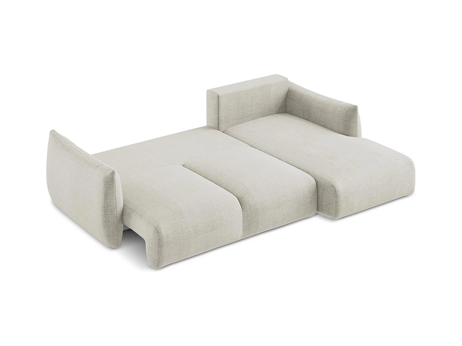 Canapé d'angle droit convertible en tissu texturé - beige clair - LEILA