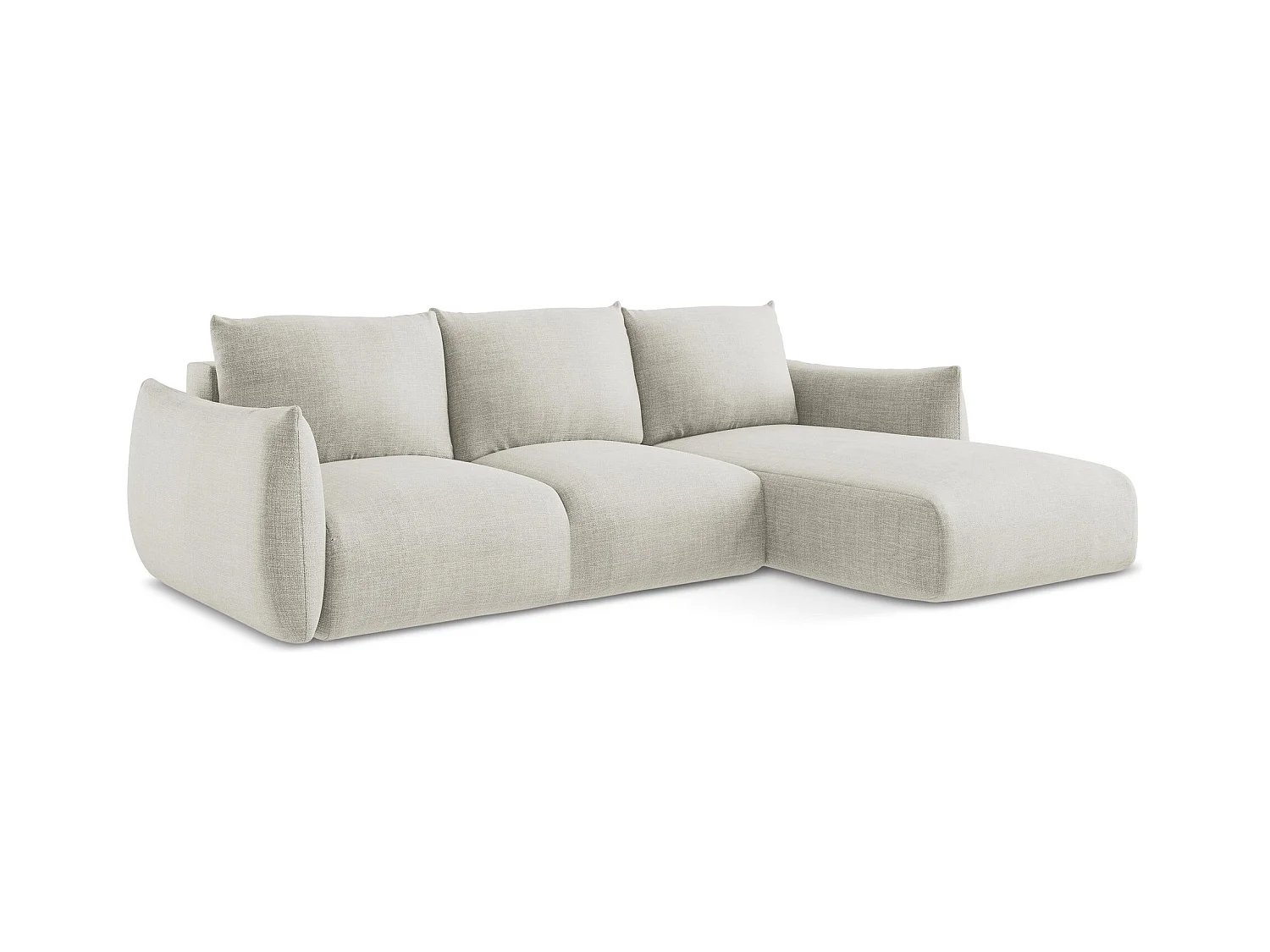 Ecksofa mit Schlaffunktion - Ecke Rechts - Strukturstoff - Hell beige - LEILA