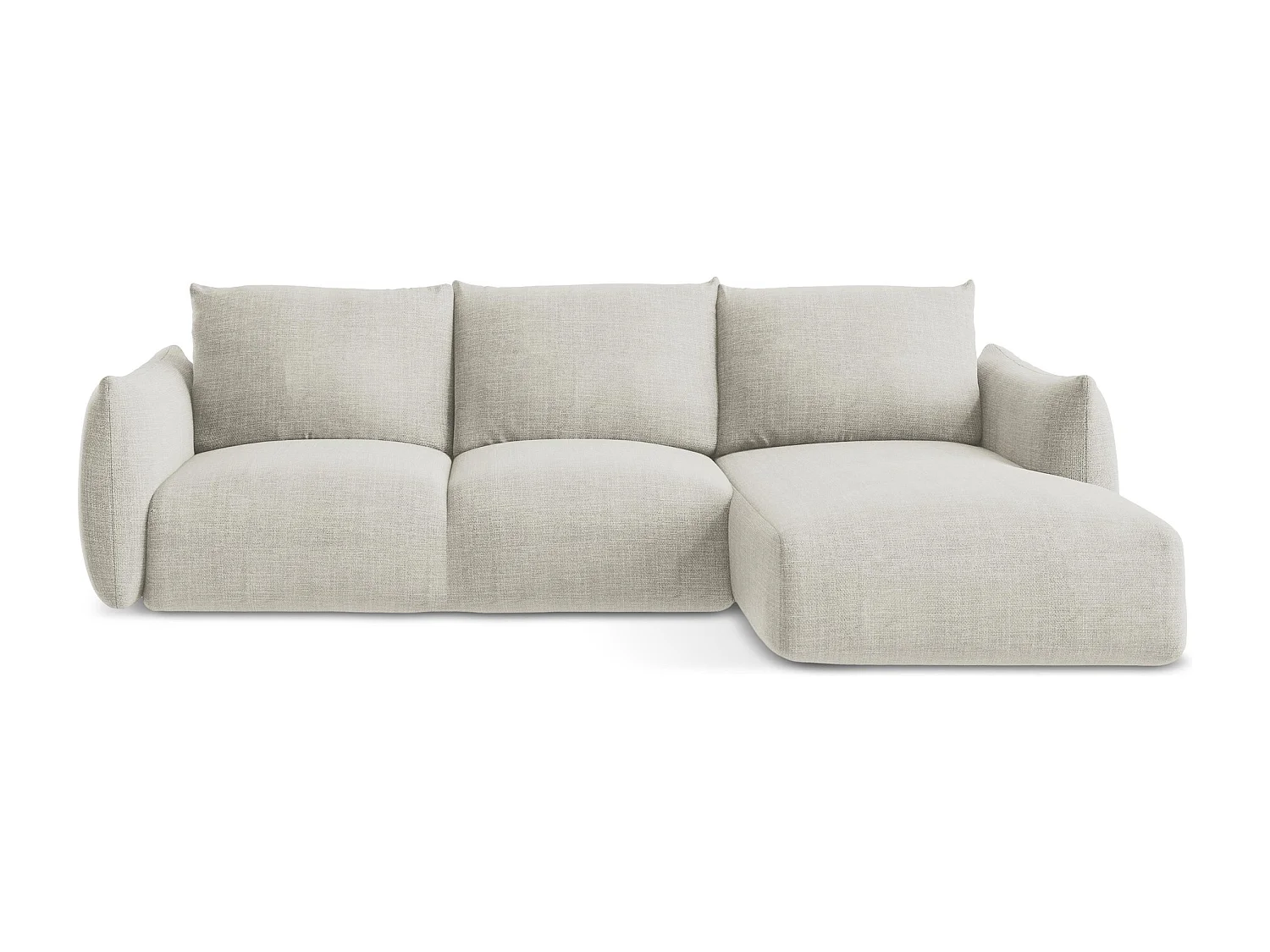 Canapé d'angle droit convertible en tissu texturé - beige clair - LEILA