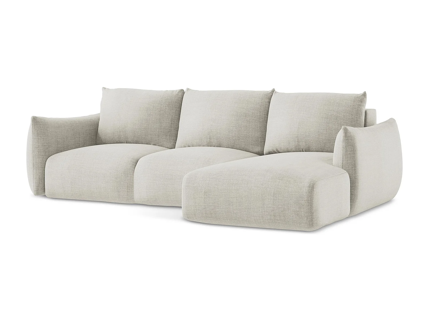 Canapé d'angle droit convertible en tissu texturé - beige clair - LEILA