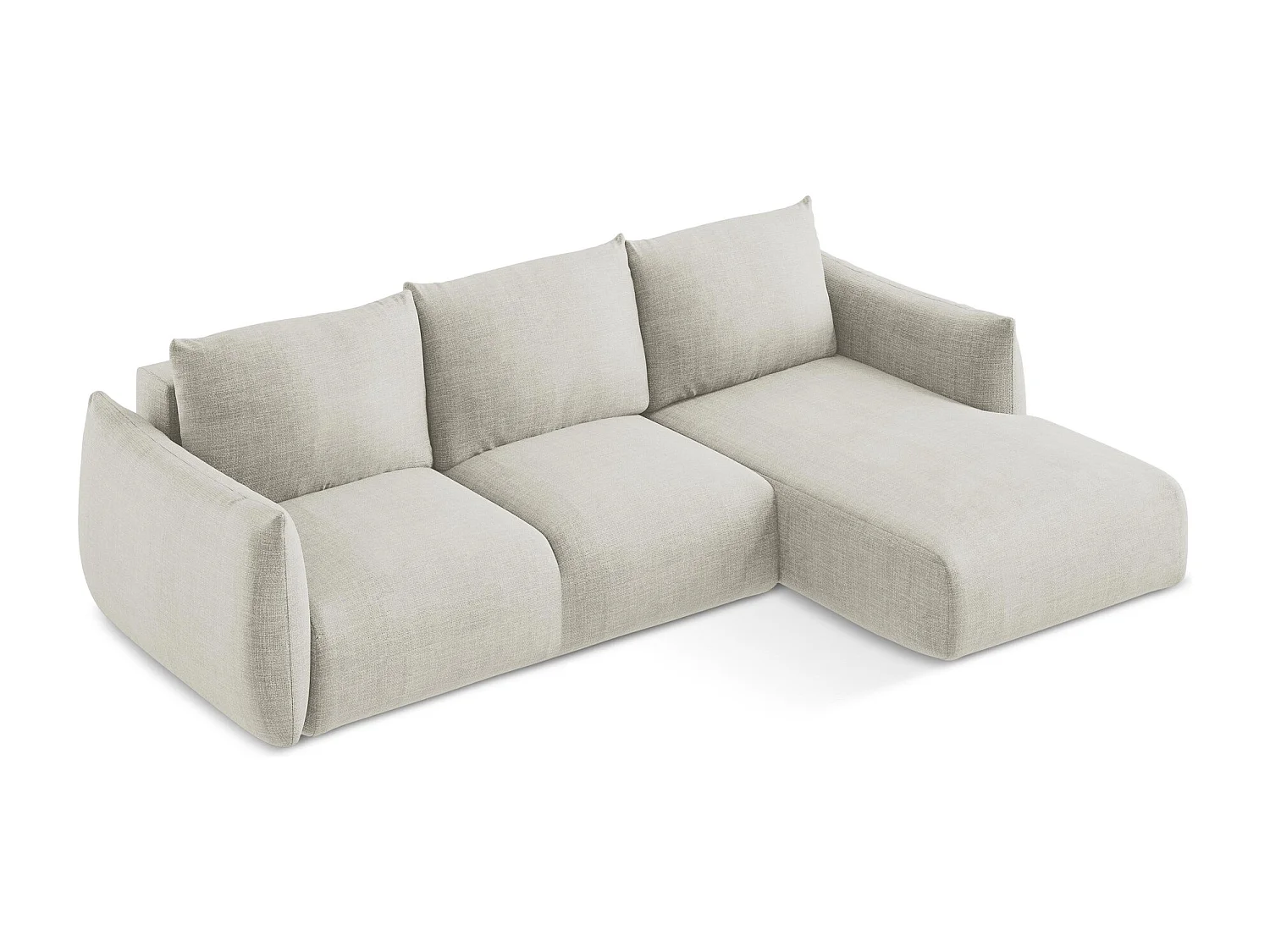 Canapé d'angle droit convertible en tissu texturé - beige clair - LEILA