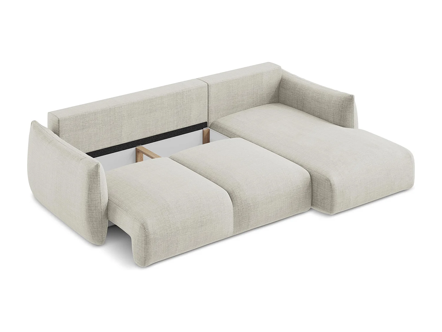 Canapé d'angle droit convertible en tissu texturé - beige clair - LEILA