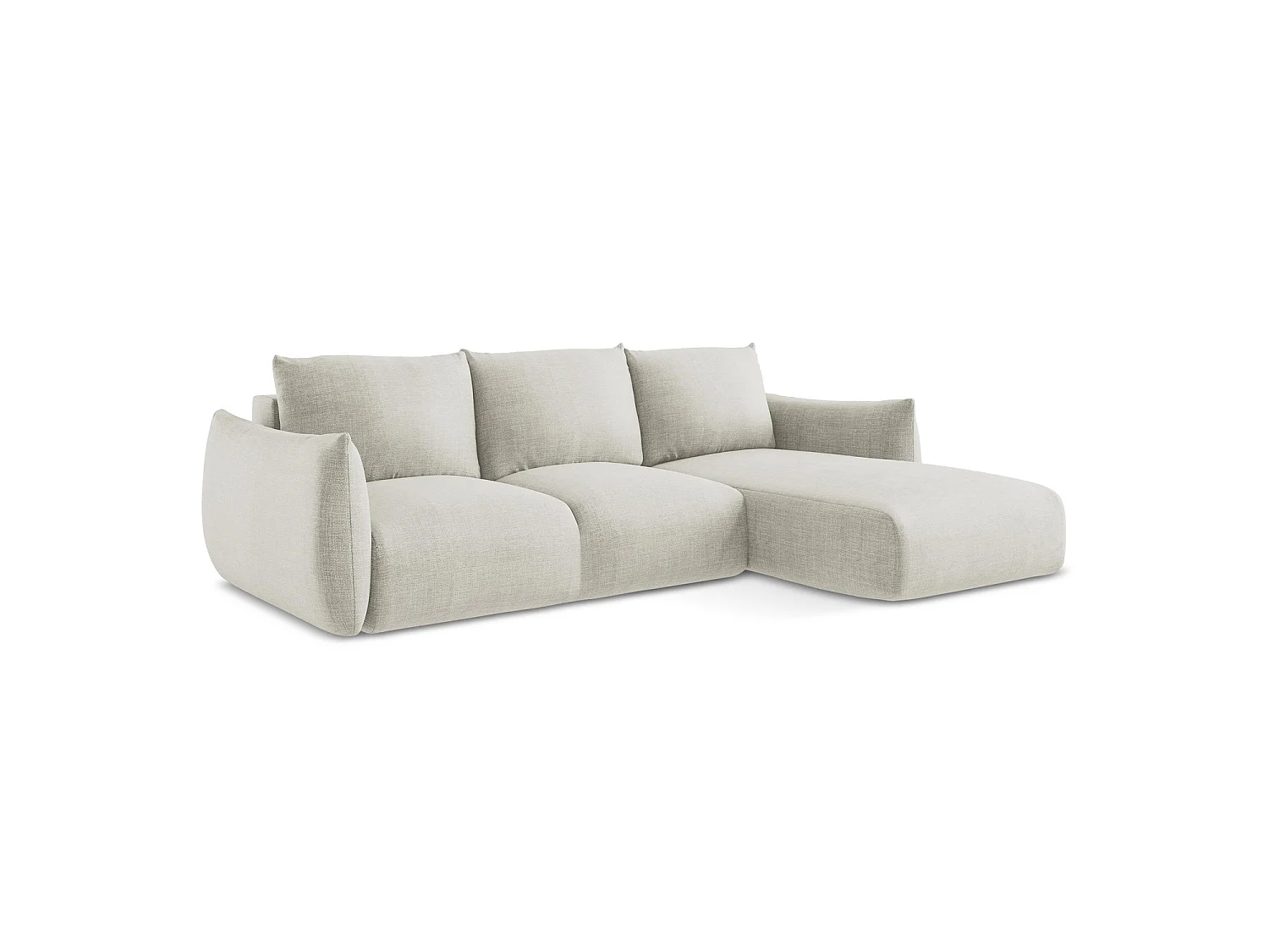 Canapé d'angle droit convertible en tissu texturé - beige clair - SAVONA