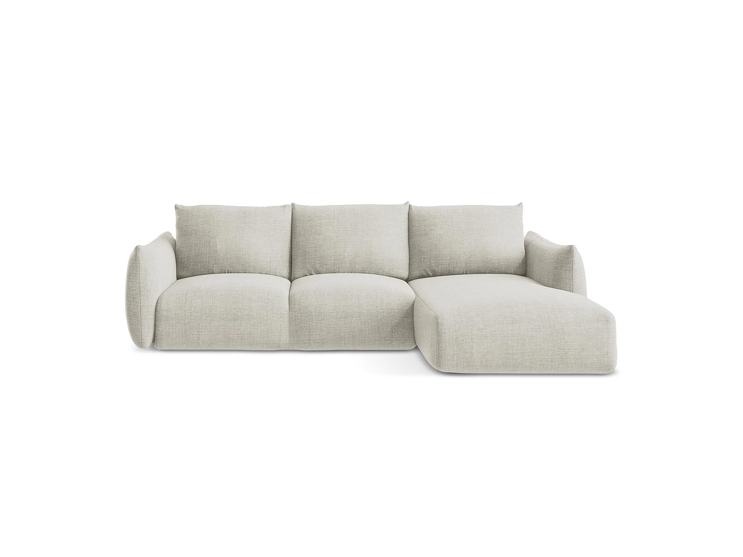Canapé d'angle droit convertible en tissu texturé - beige clair - SAVONA