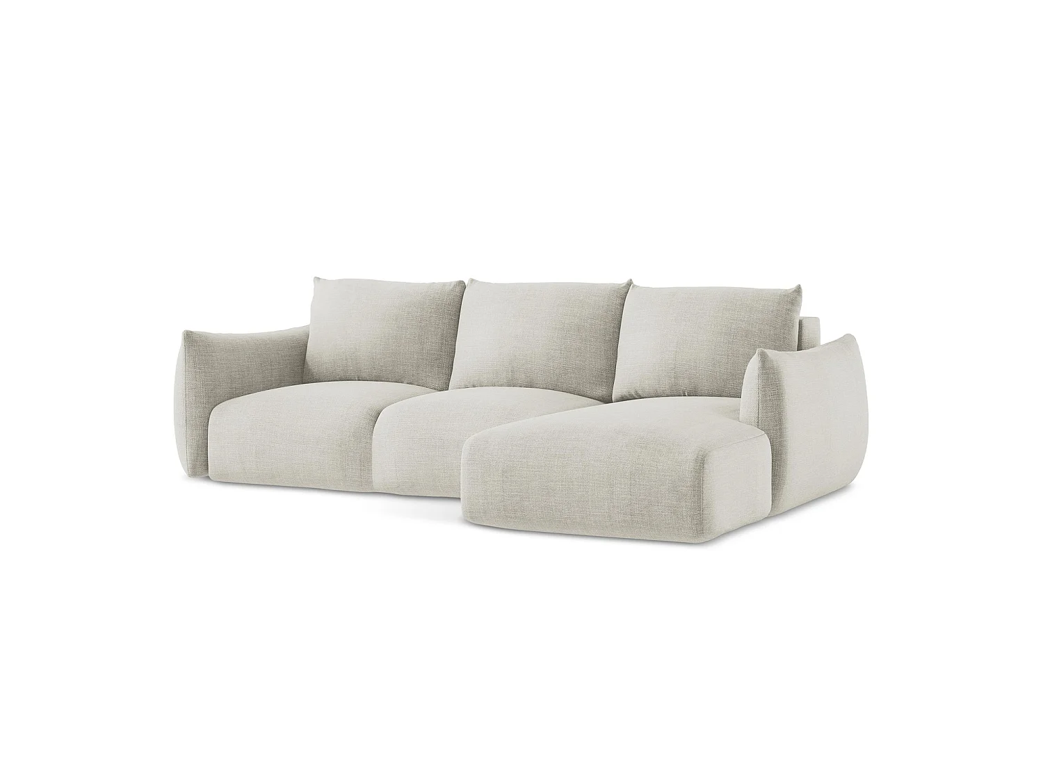 Canapé d'angle droit convertible en tissu texturé - beige clair - SAVONA