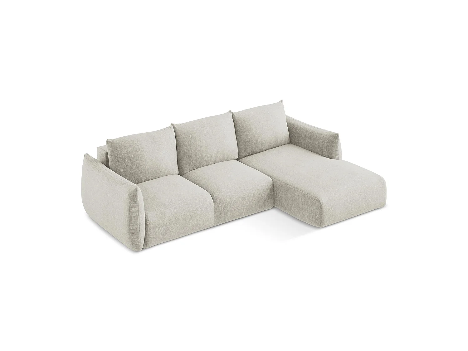 Canapé d'angle droit convertible en tissu texturé - beige clair - SAVONA