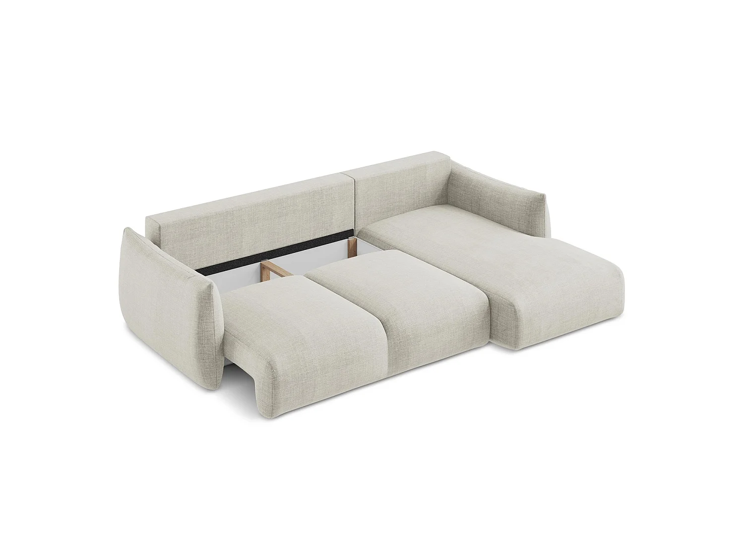 Canapé d'angle droit convertible en tissu texturé - beige clair - SAVONA