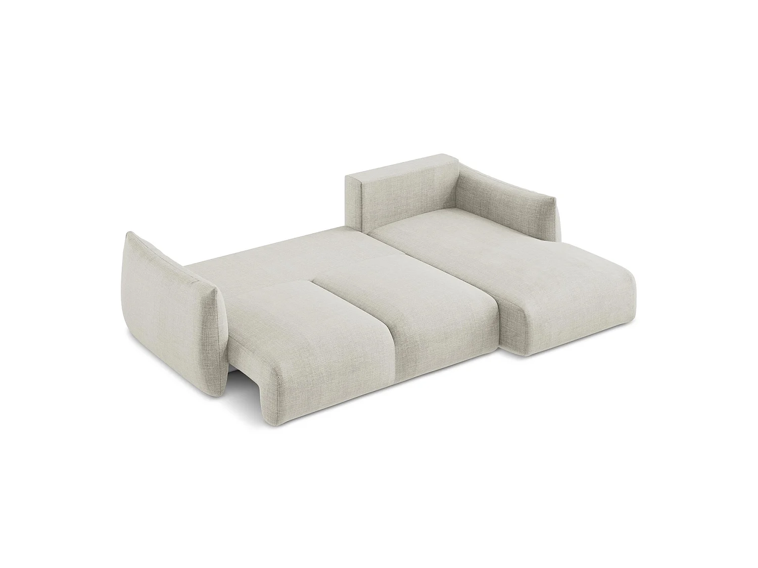 Canapé d'angle droit convertible en tissu texturé - beige clair - SAVONA