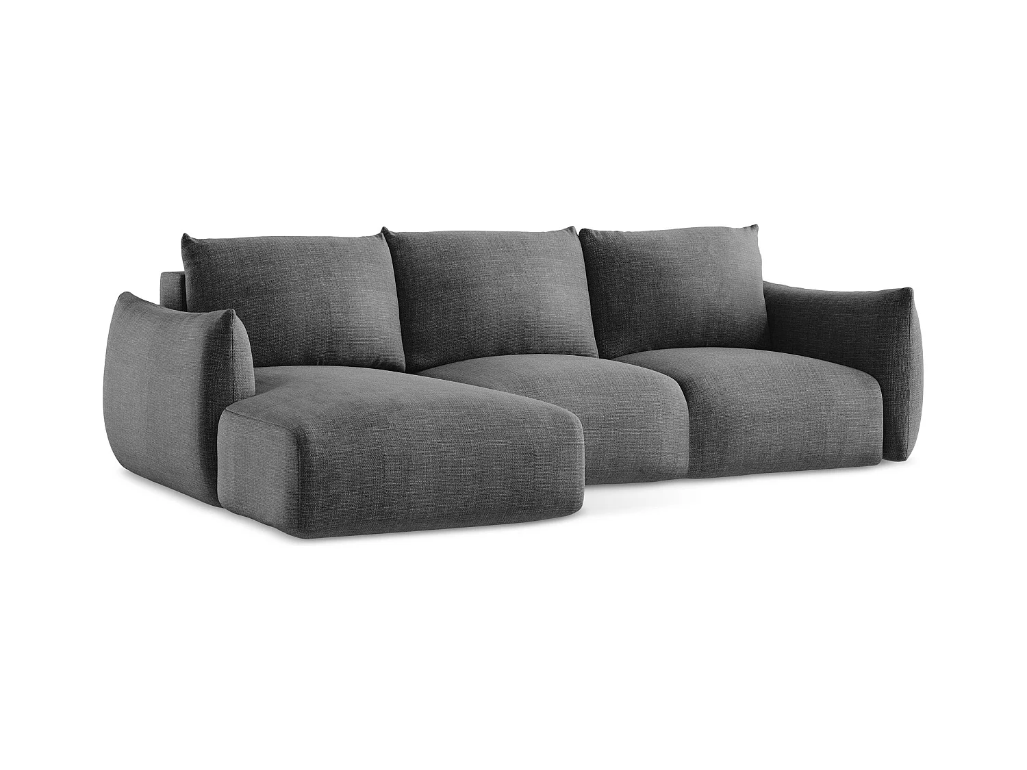 Canapé d’angle 3 places gauche convertible en tissu texturé - gris foncé - LEILA