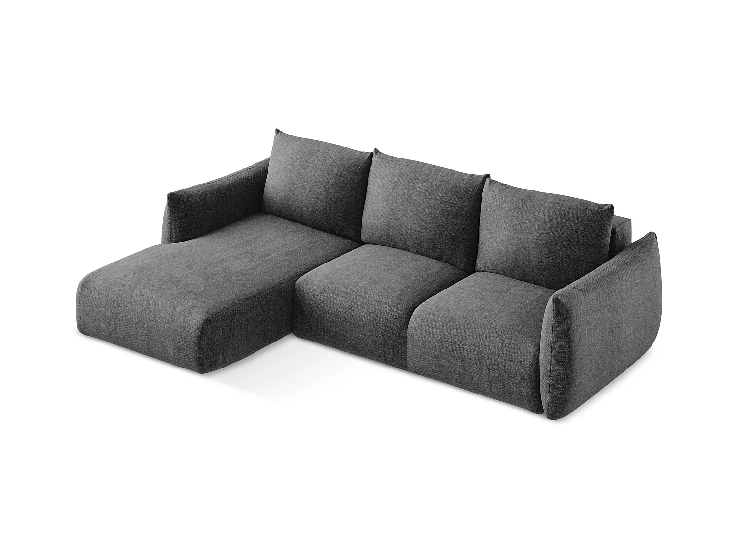 Canapé d’angle 3 places gauche convertible en tissu texturé - gris foncé - LEILA