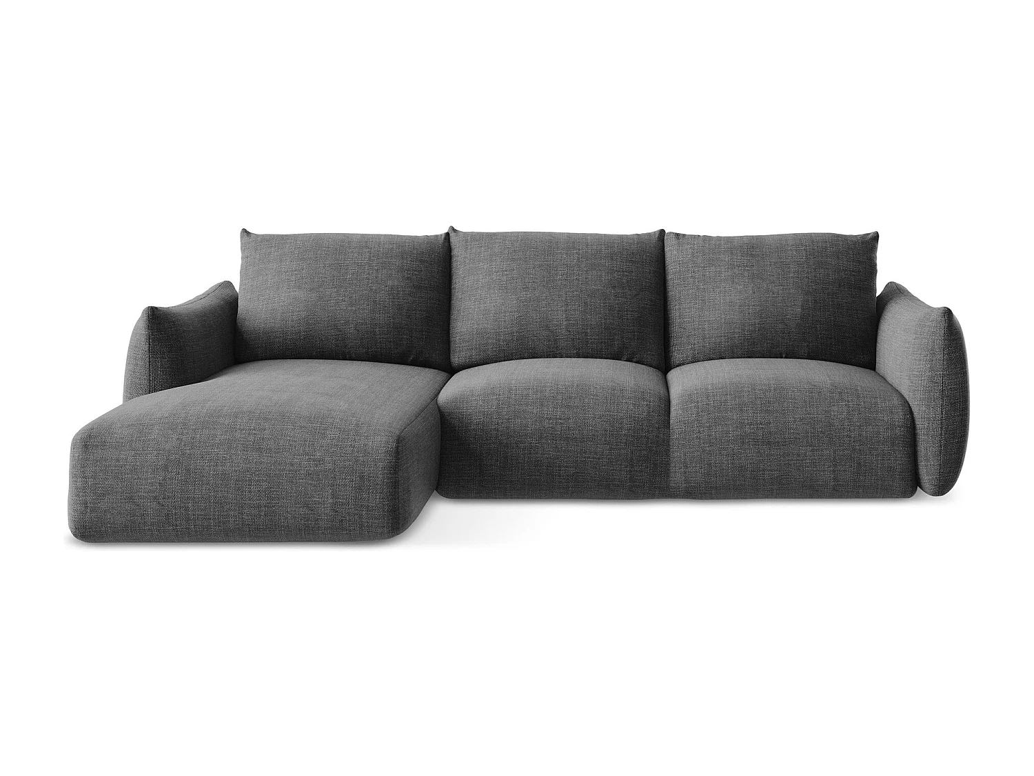 Canapé d’angle 3 places gauche convertible en tissu texturé - gris foncé - LEILA