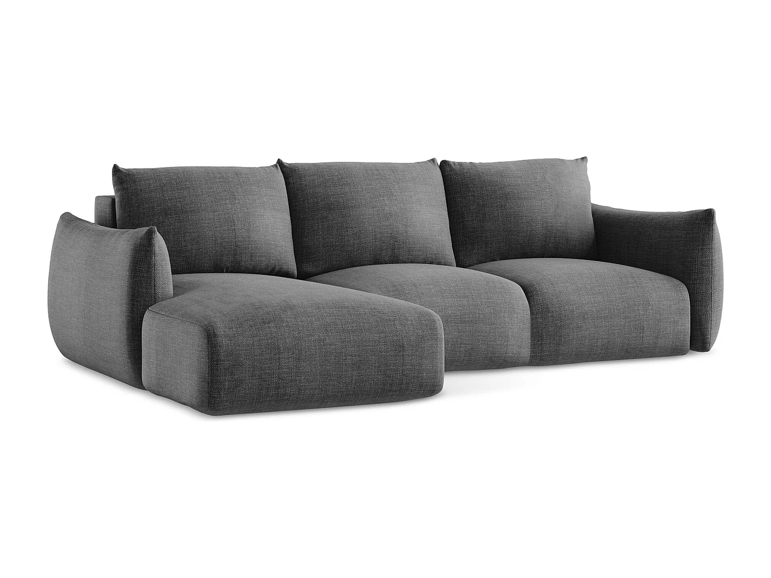 Canapé d’angle 3 places gauche convertible en tissu texturé - gris foncé - LEILA