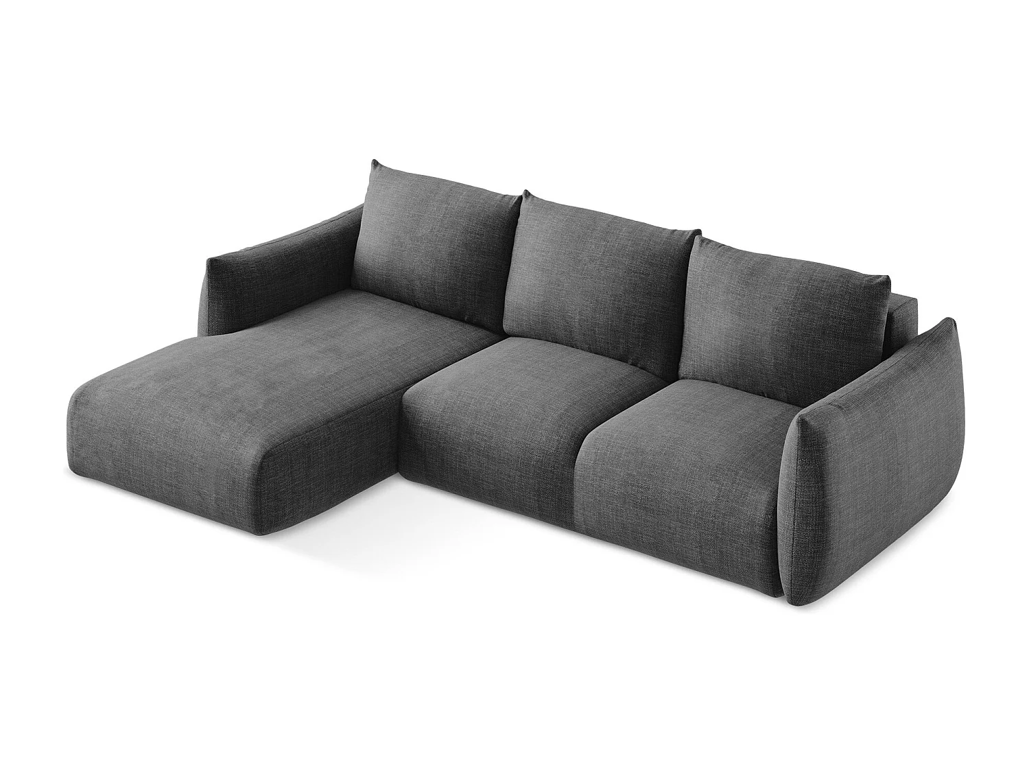 Canapé d’angle 3 places gauche convertible en tissu texturé - gris foncé - LEILA