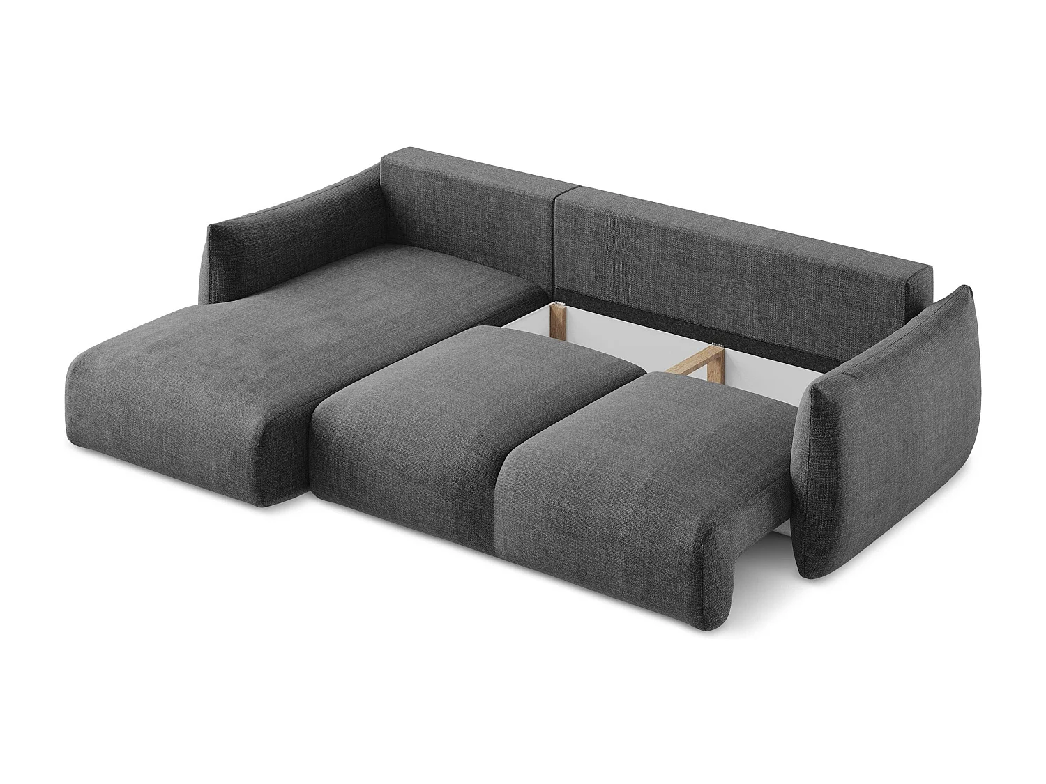 Canapé d’angle 3 places gauche convertible en tissu texturé - gris foncé - LEILA