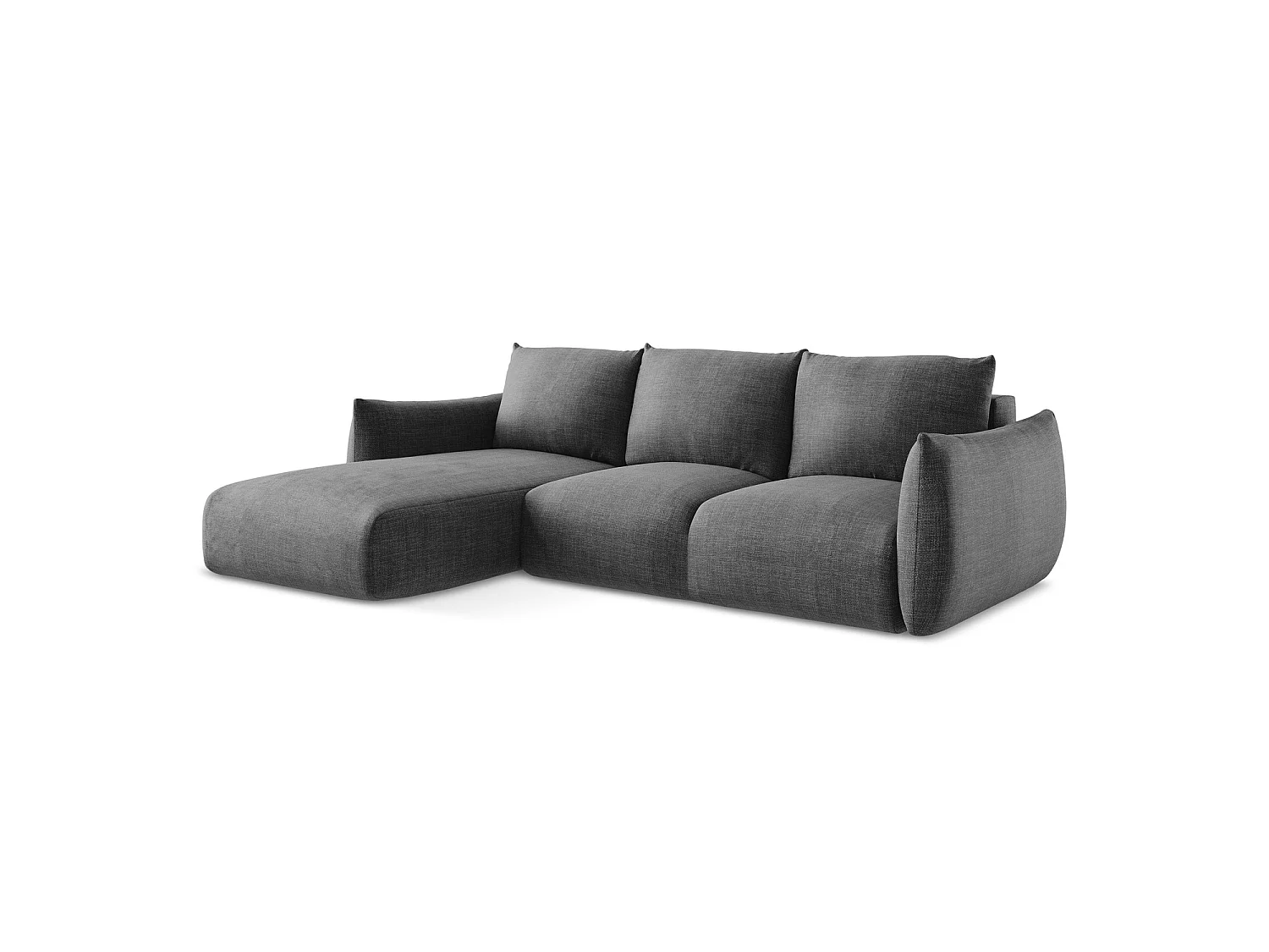 Canapé d’angle 3 places gauche convertible en tissu texturé - gris foncé - SAVONA