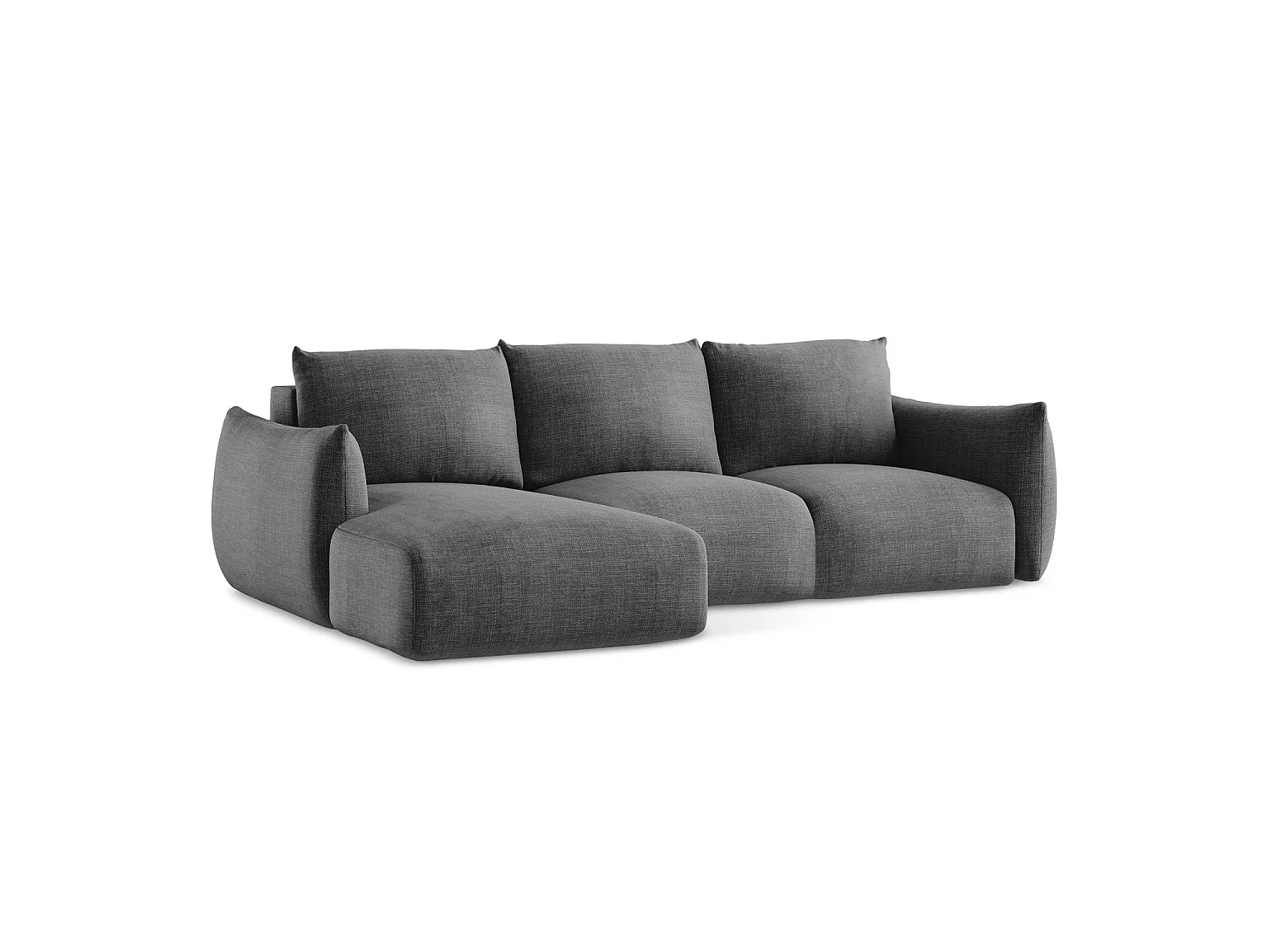 Canapé d’angle 3 places gauche convertible en tissu texturé - gris foncé - SAVONA