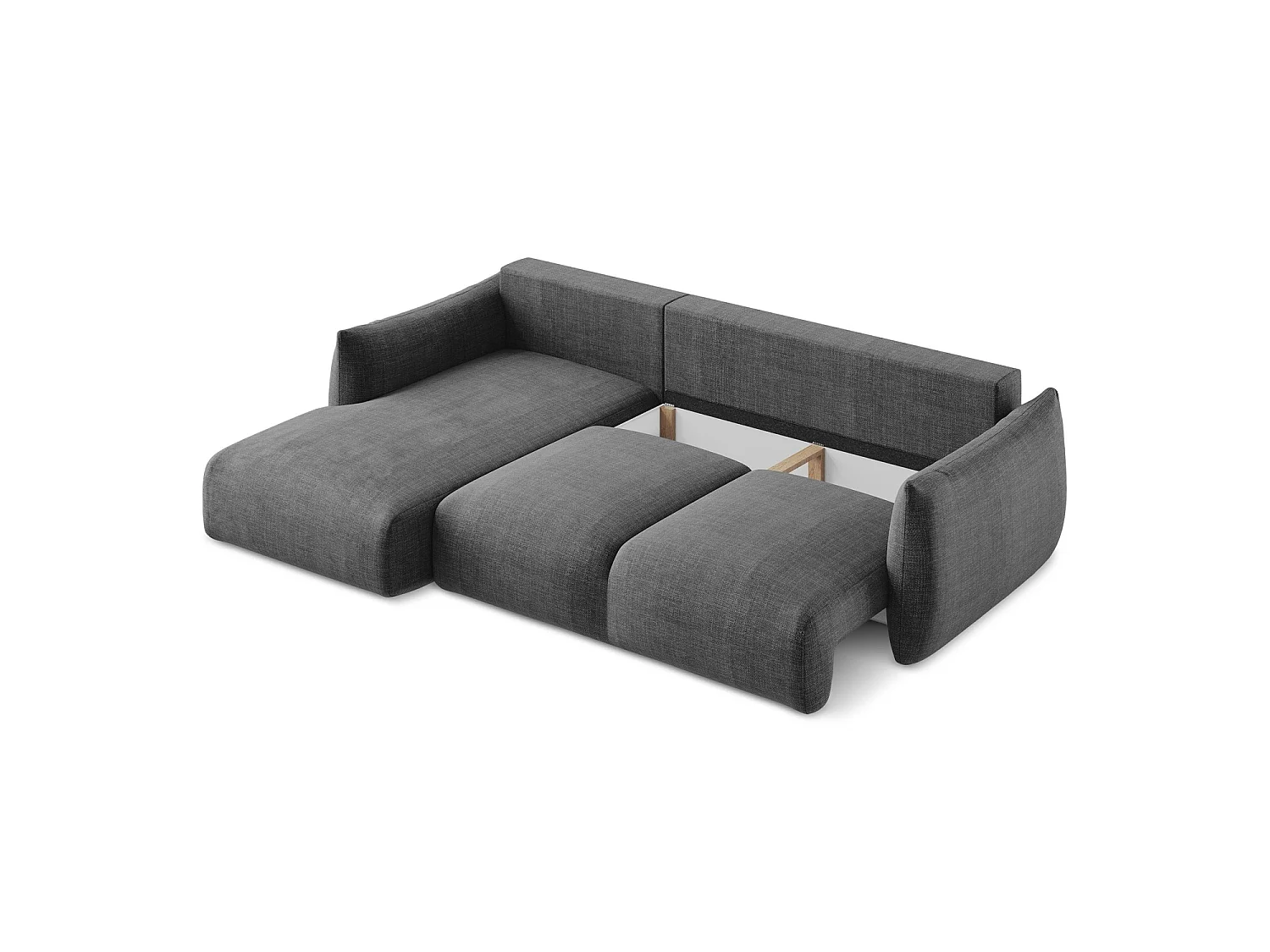Canapé d’angle 3 places gauche convertible en tissu texturé - gris foncé - SAVONA