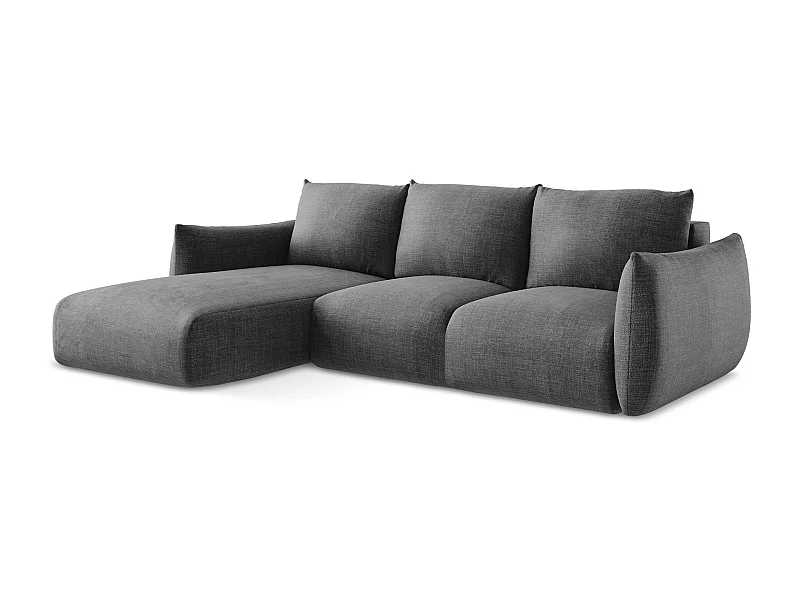 Canapé d’angle 3 places gauche convertible en tissu texturé - gris foncé - LEILA