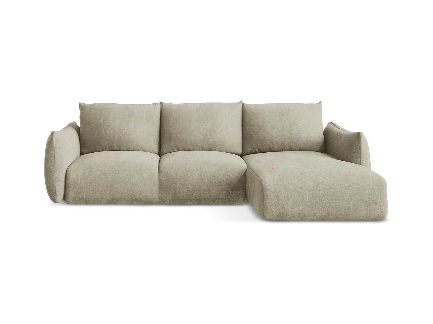 Canapé d'angle droit convertible en tissu chenille - beige - LEILA