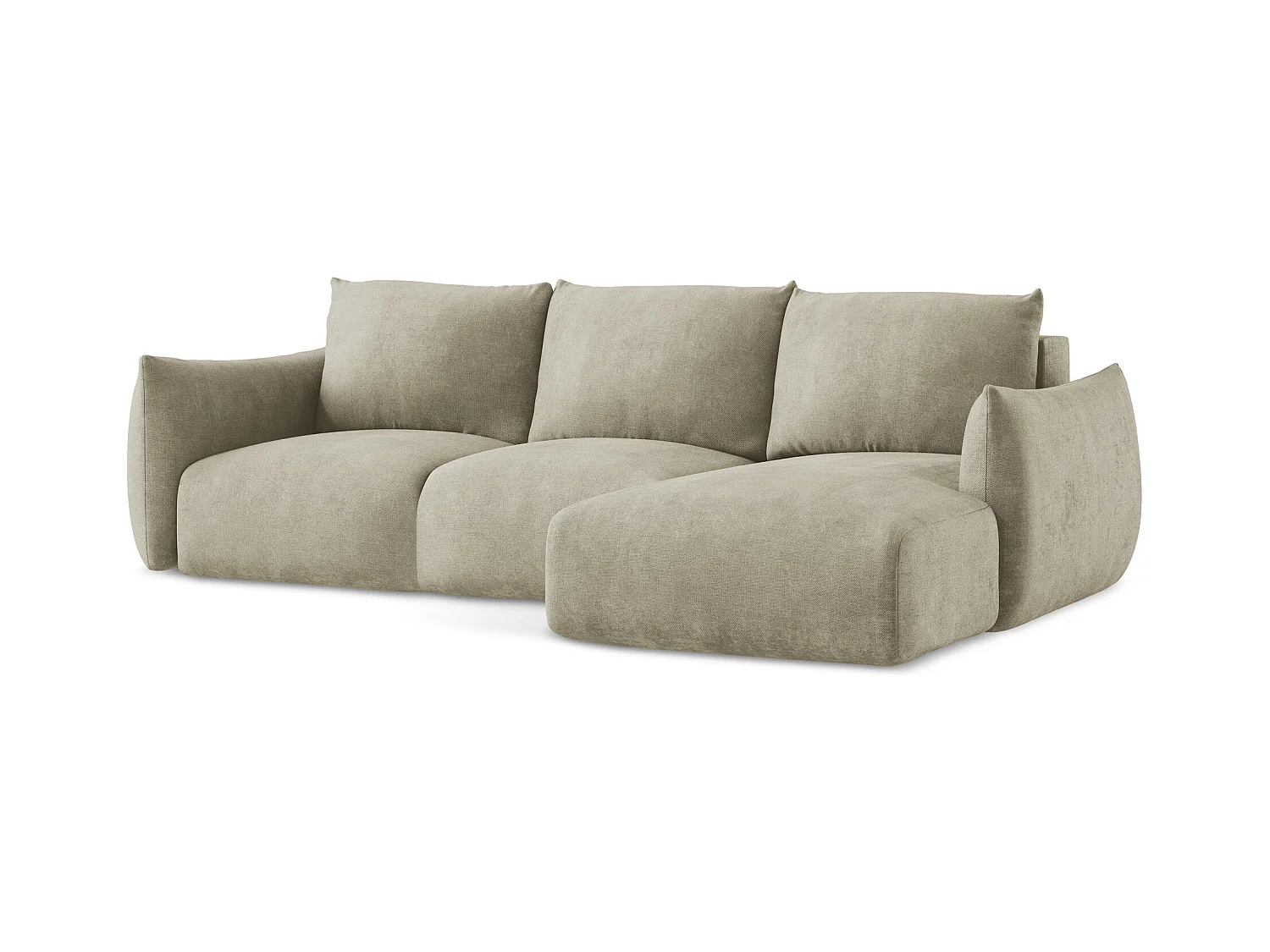 Canapé d'angle droit convertible en tissu chenille - beige - LEILA