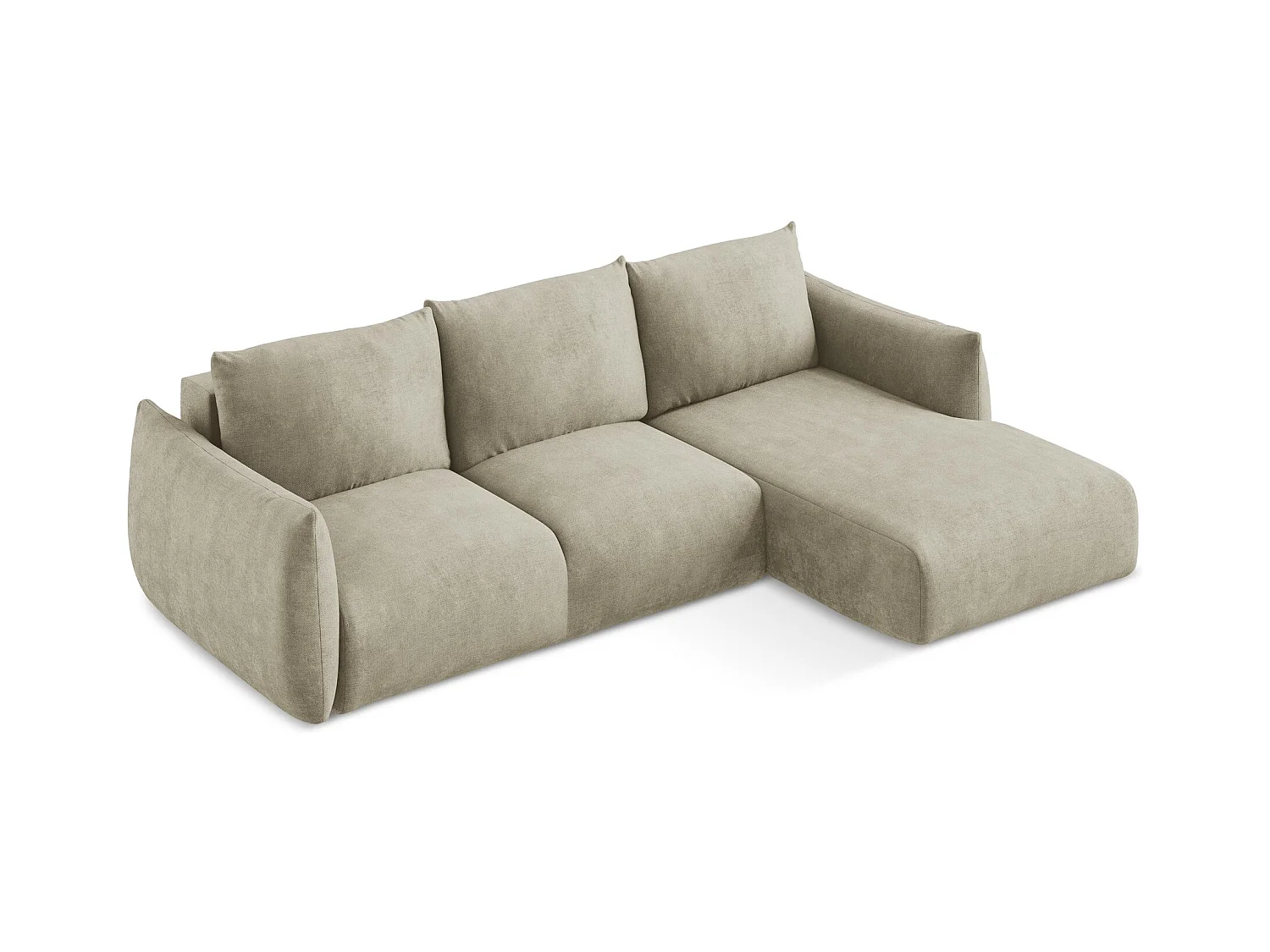 Canapé d'angle droit convertible en tissu chenille - beige - LEILA