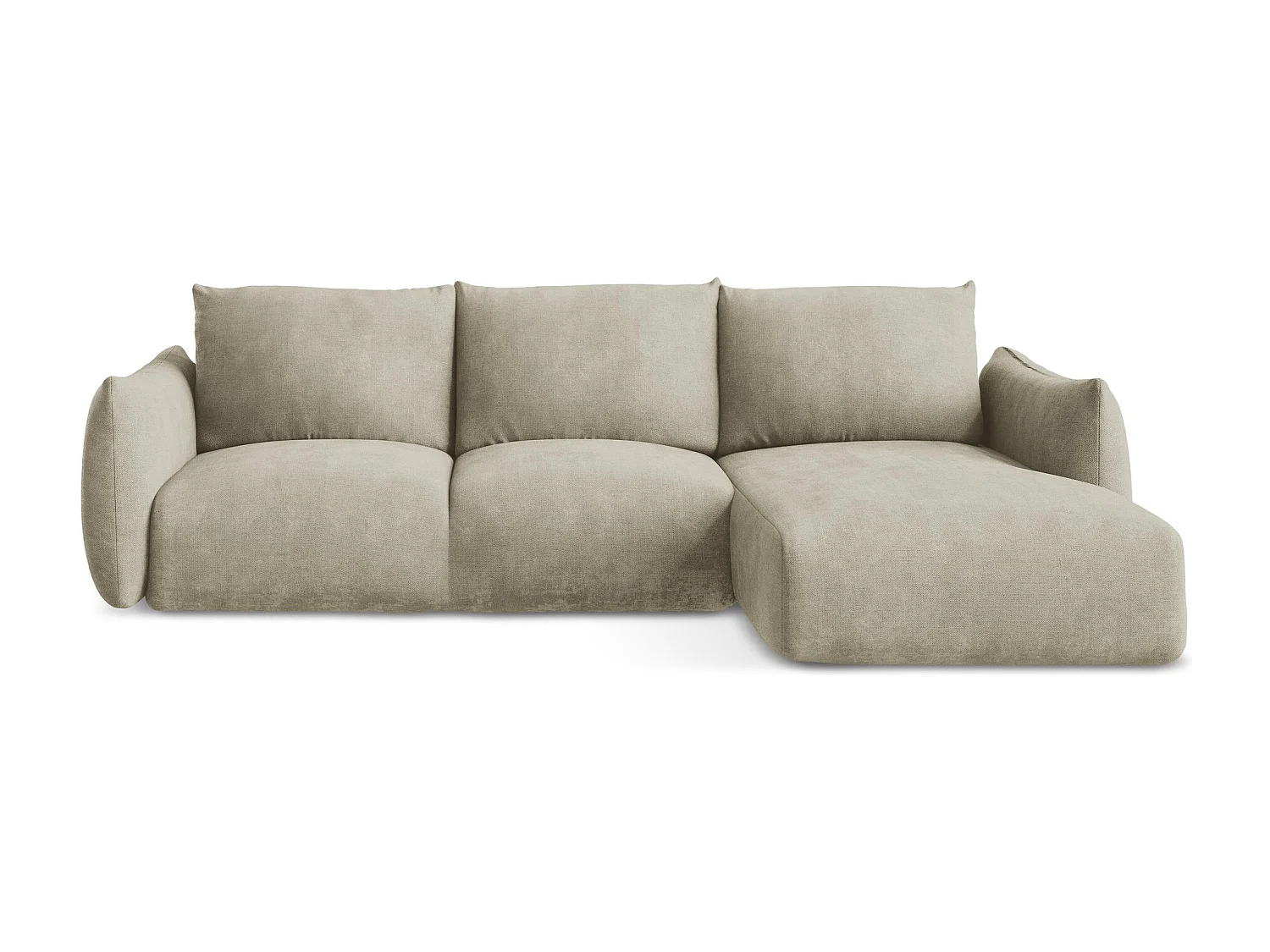 Canapé d'angle droit convertible en tissu chenille - beige - LEILA