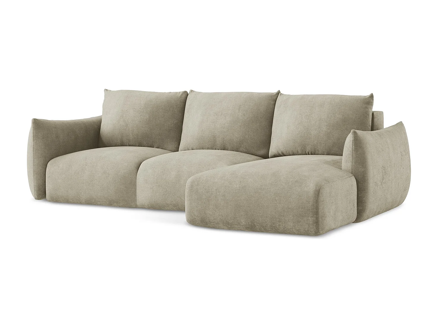 Canapé d'angle droit convertible en tissu chenille - beige - LEILA