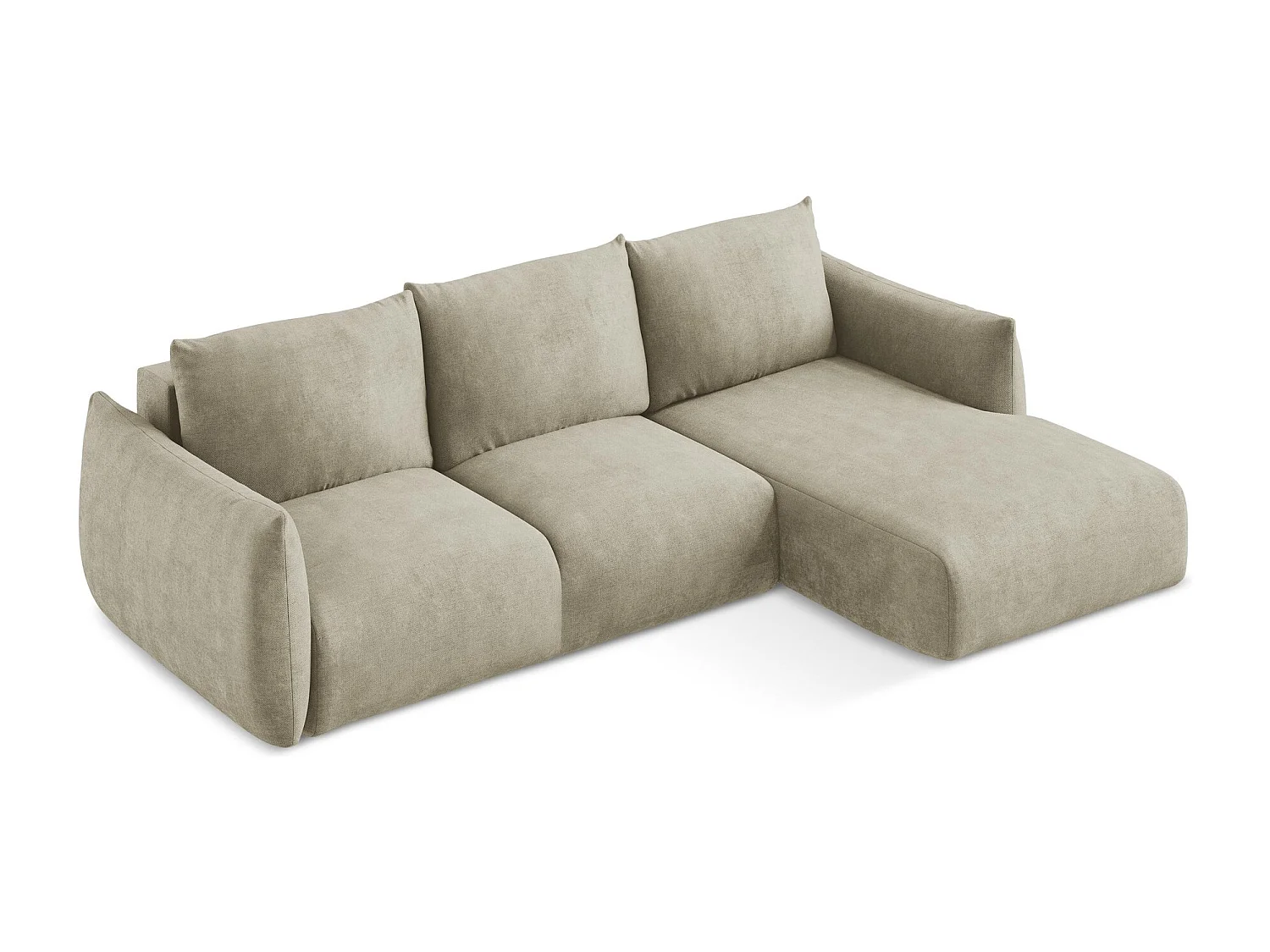 Canapé d'angle droit convertible en tissu chenille - beige - LEILA