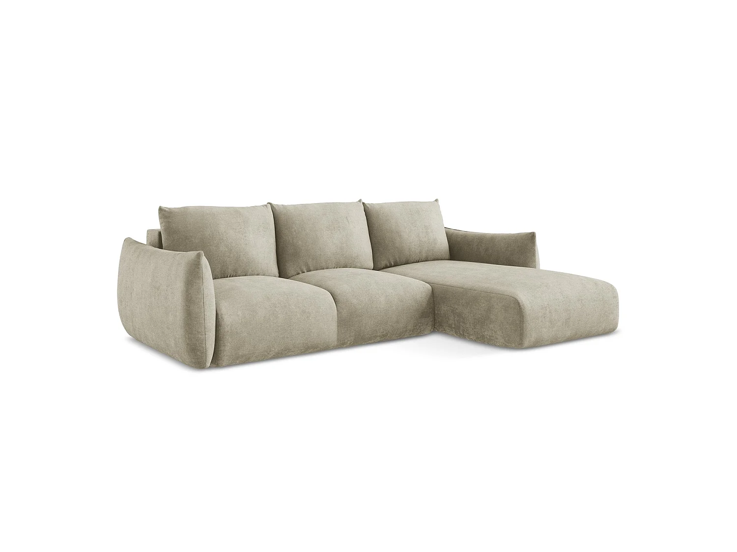 Canapé d'angle droit convertible en tissu chenille - beige - SAVONA